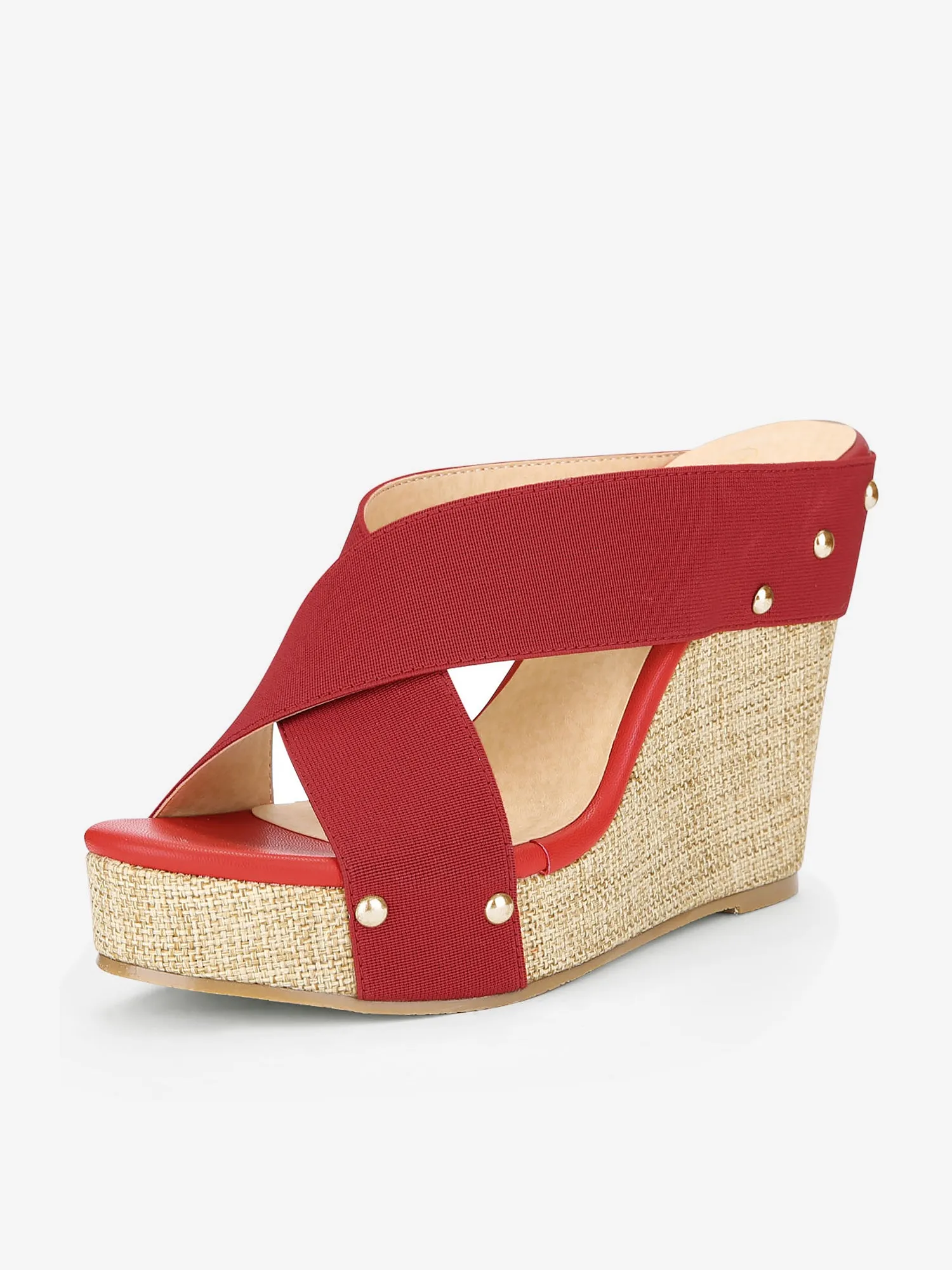 Crisscrossing Strap Platform Slide Wedge Sandals