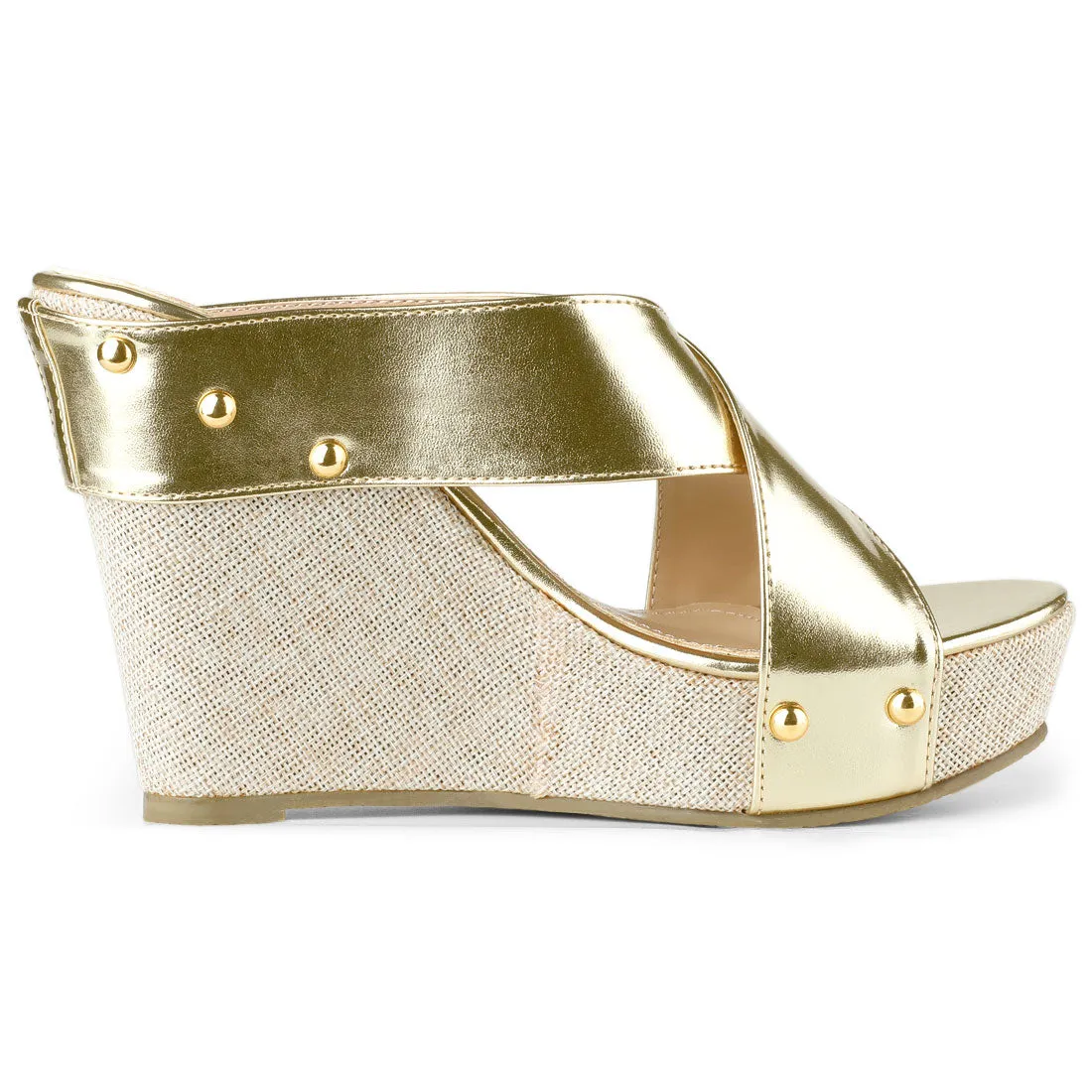Crisscrossing Strap Platform Slide Wedge Sandals