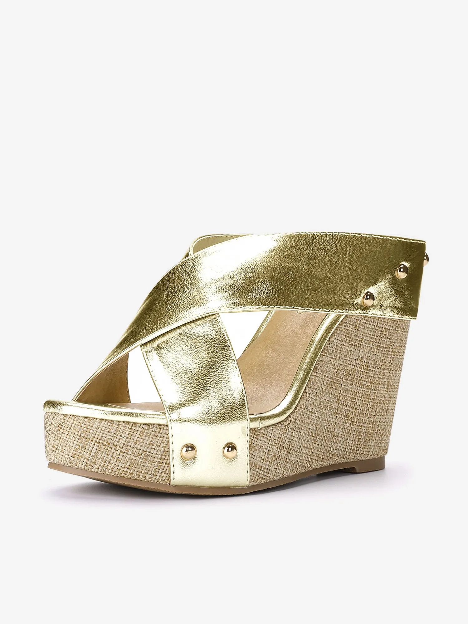 Crisscrossing Strap Platform Slide Wedge Sandals