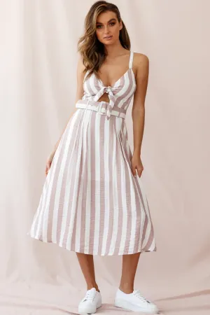 Crystal Tied Knot Belt Midi Dress Blush