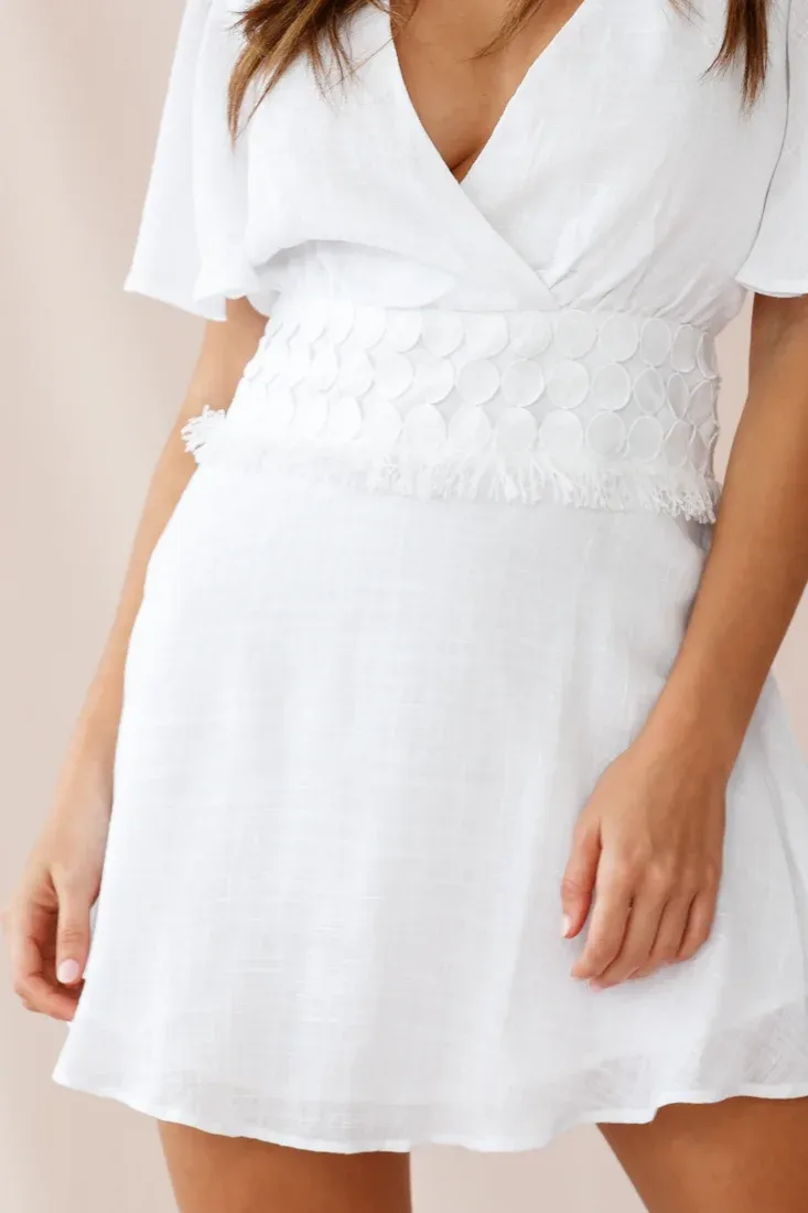Fate Angel Sleeve Embroidery Trim Dress White