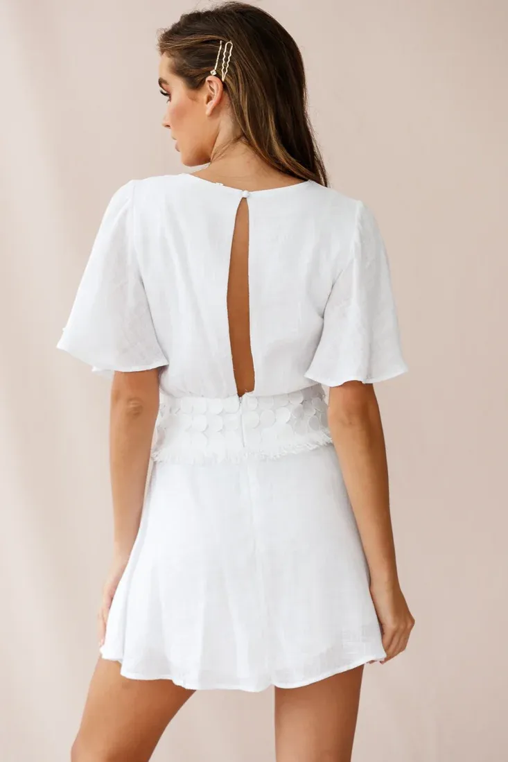 Fate Angel Sleeve Embroidery Trim Dress White
