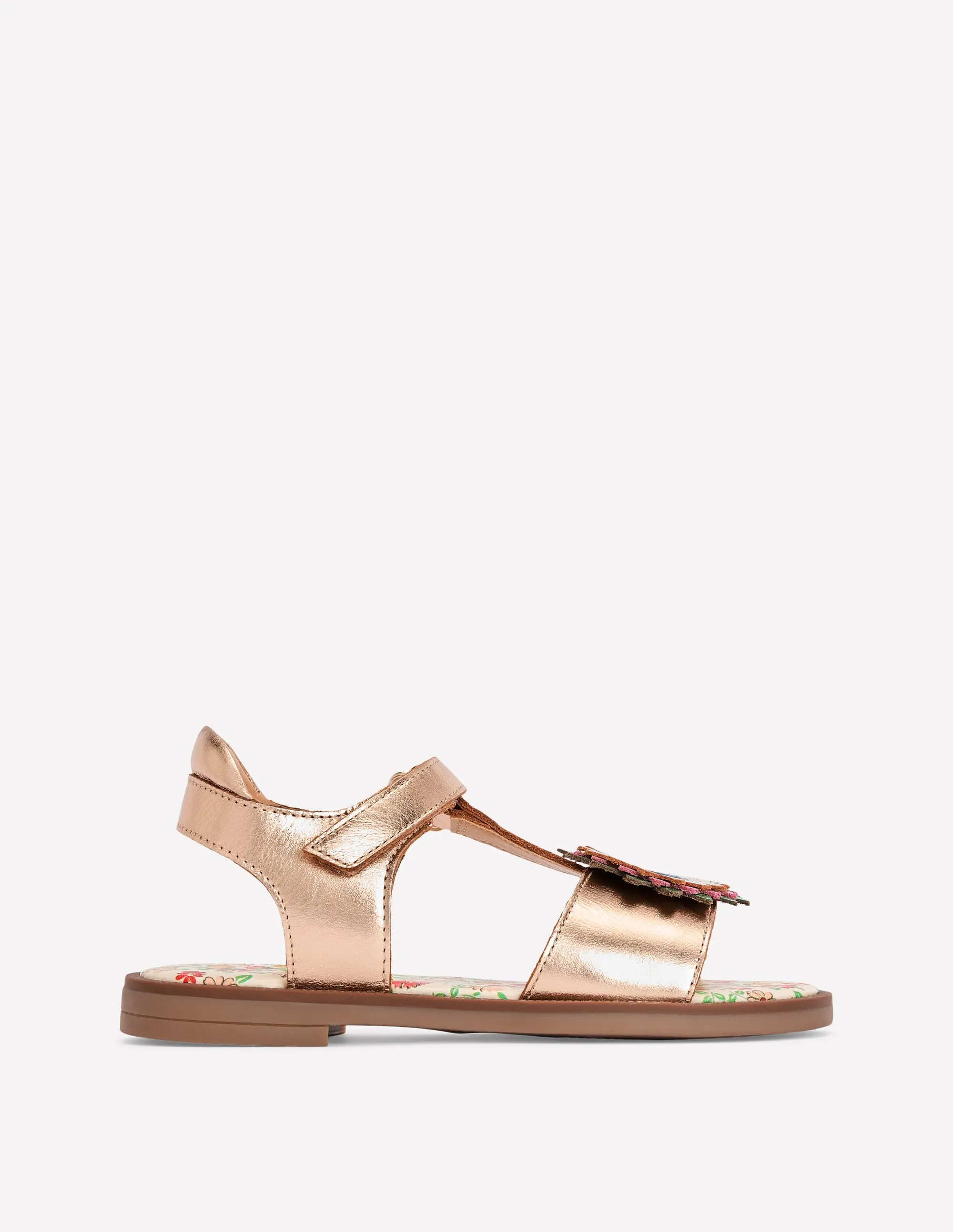 Fun Leather Sandals-Gold Metallic Flower