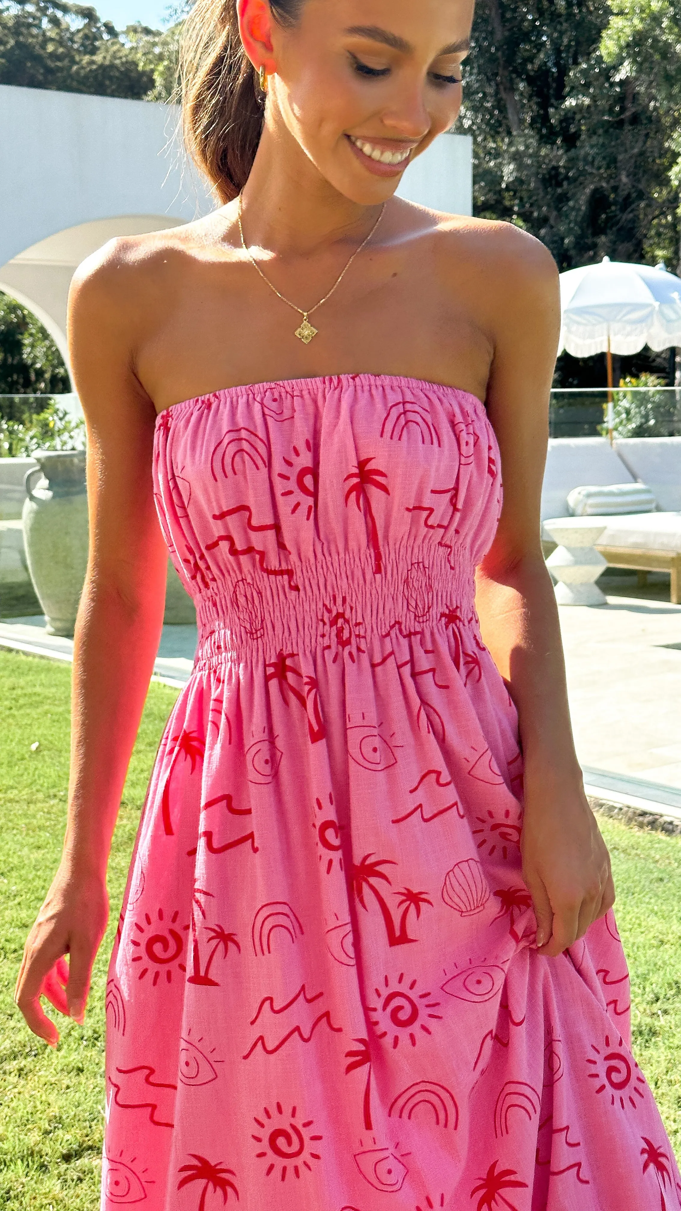Galatia Maxi Dress - Pink/Red Wave