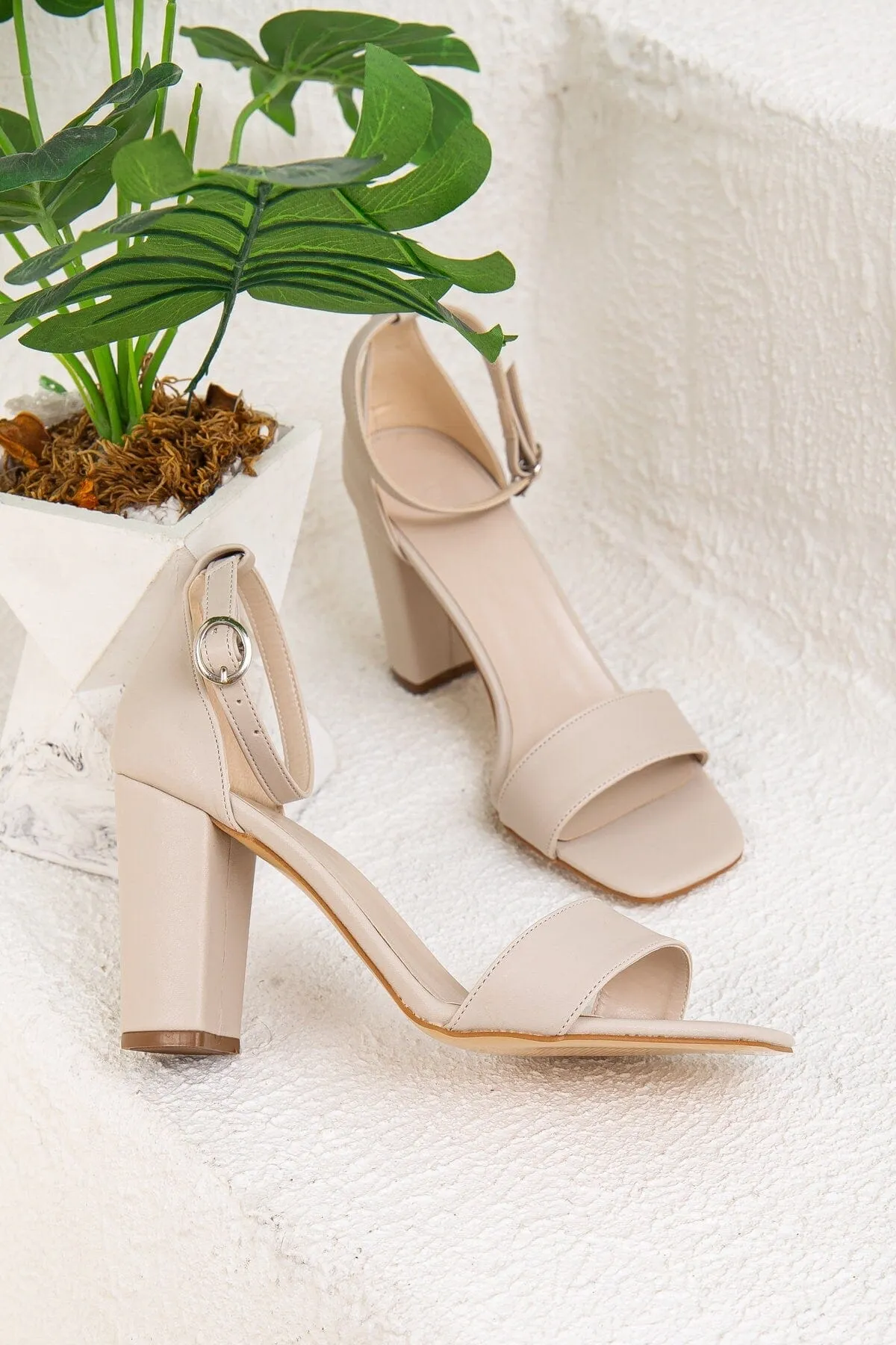 Jess Open Toe Block Vegan Heels | Beige