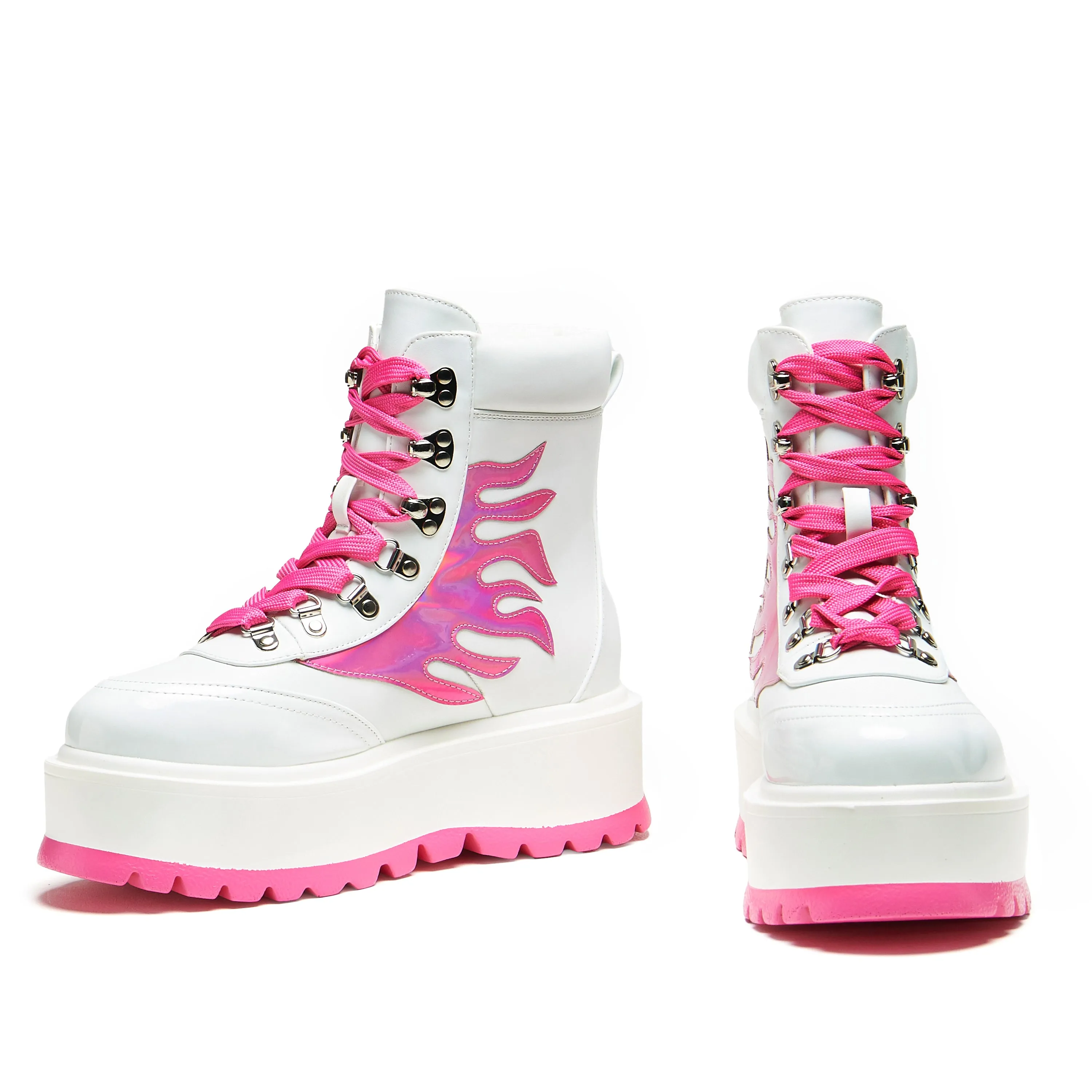 Kawaii Helios Hologram Flame Boots - Pink