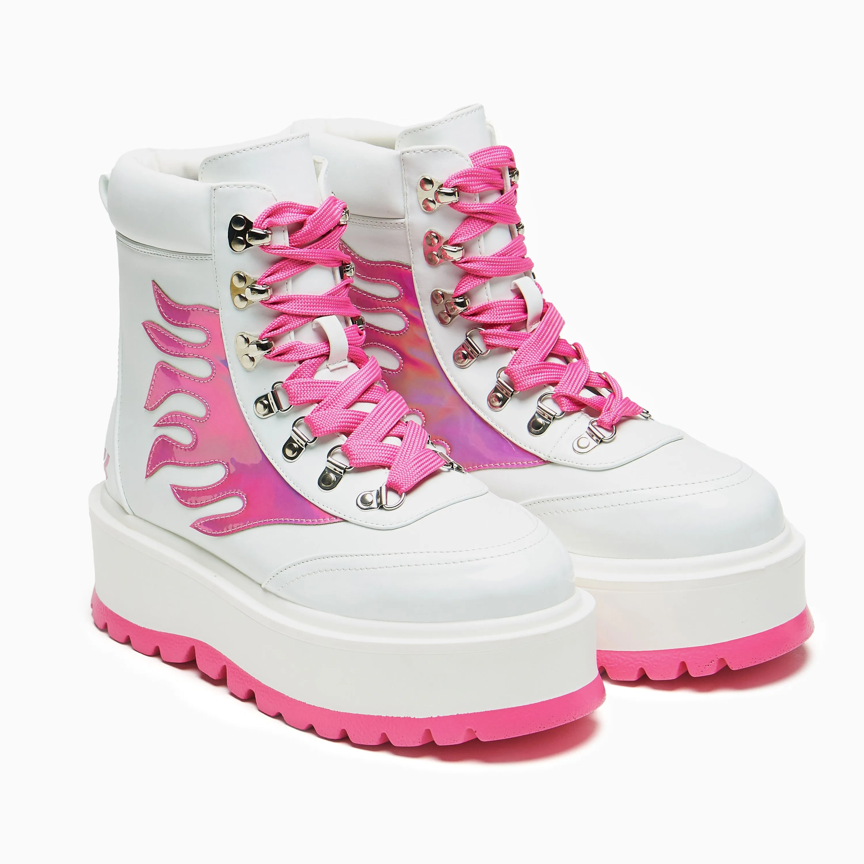 Kawaii Helios Hologram Flame Boots - Pink