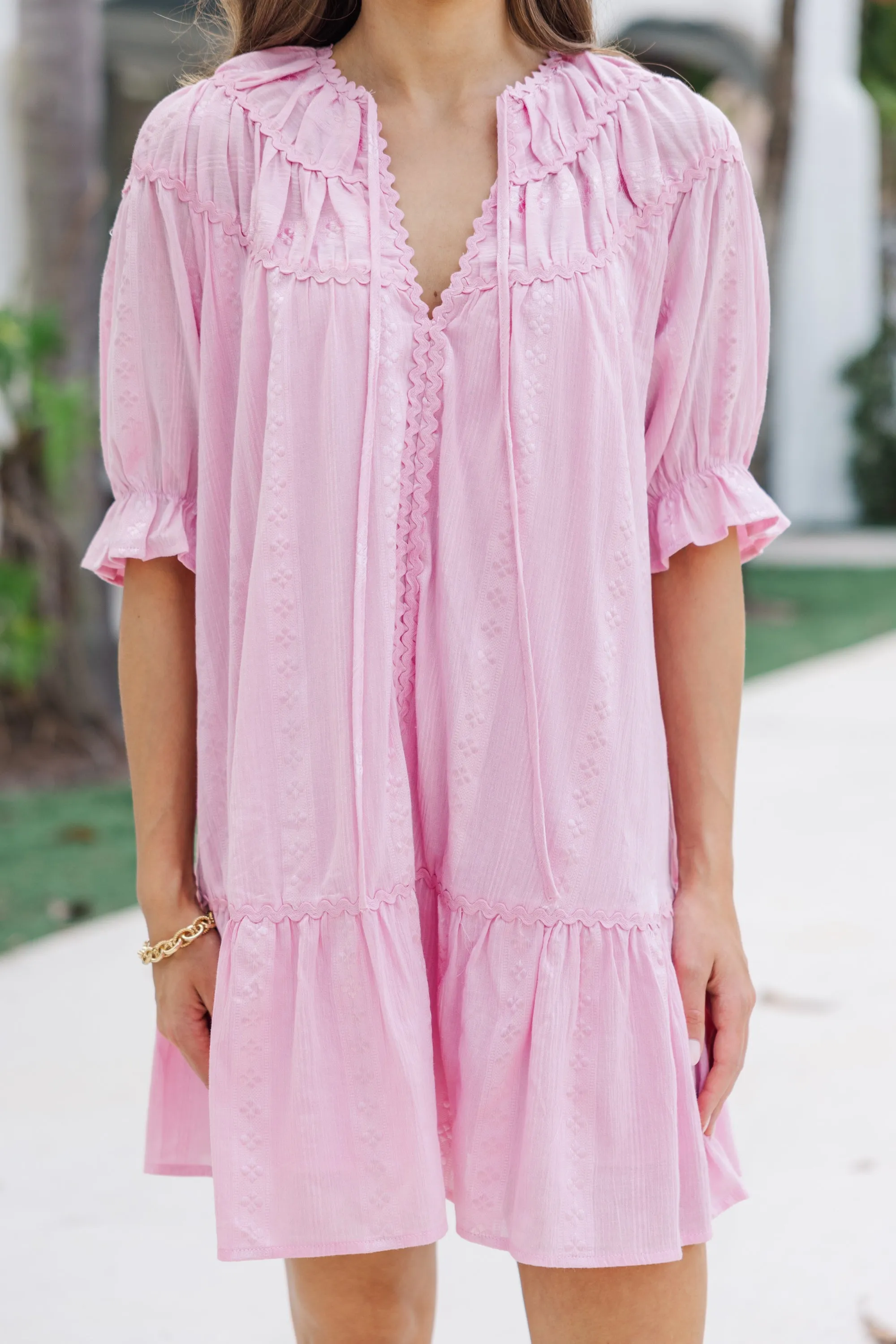 Looking Out Light Pink Rickrack Dress
