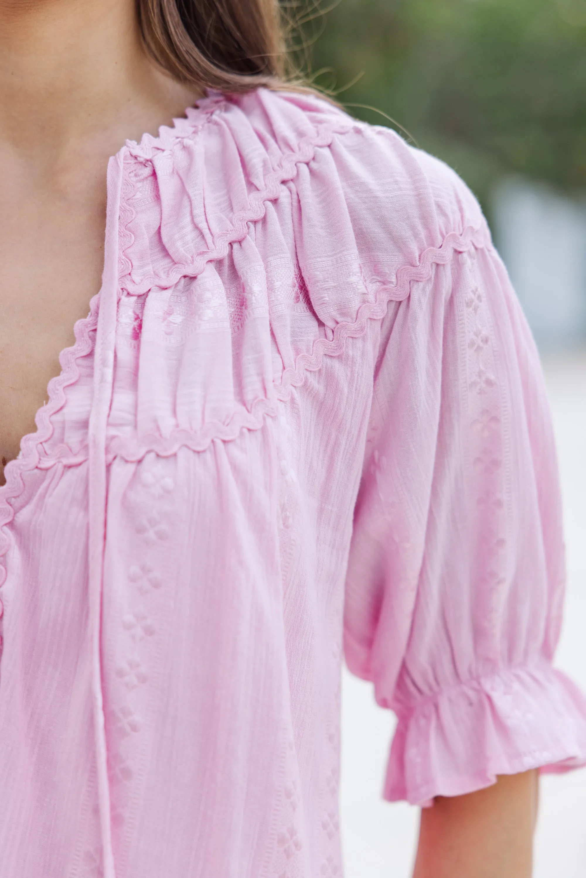 Looking Out Light Pink Rickrack Dress
