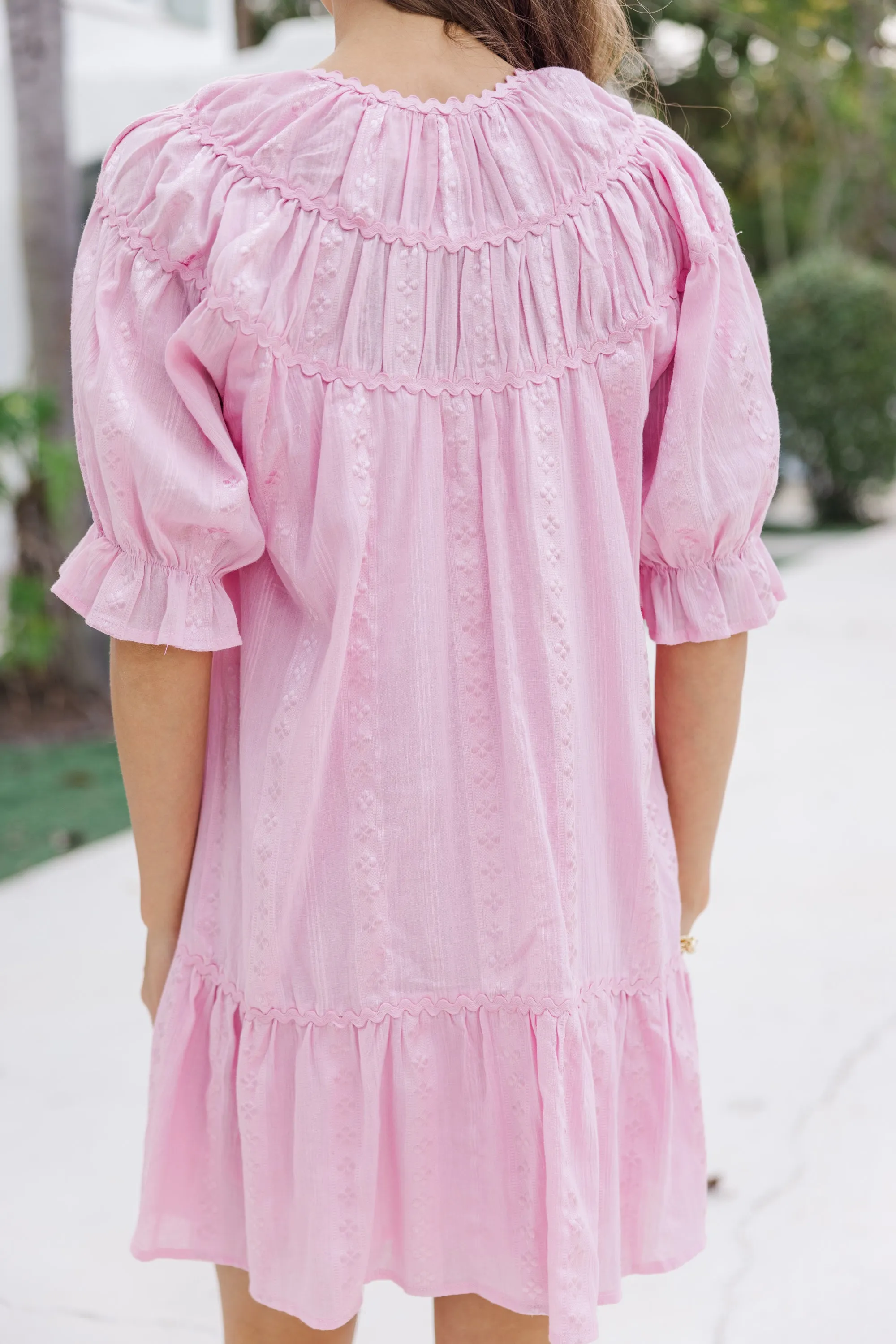Looking Out Light Pink Rickrack Dress