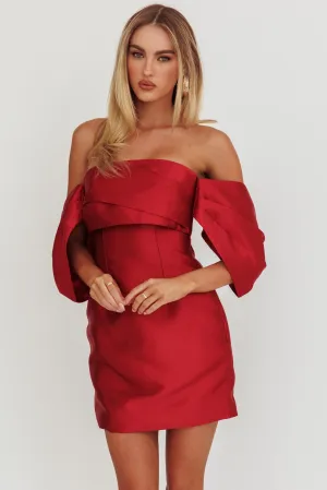 Magnolia Off-Shoulder Mini Dress Wine
