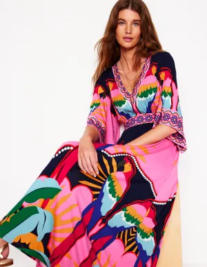 Maya Kimono Jersey Maxi Dress-Multi. Paradise Parrot