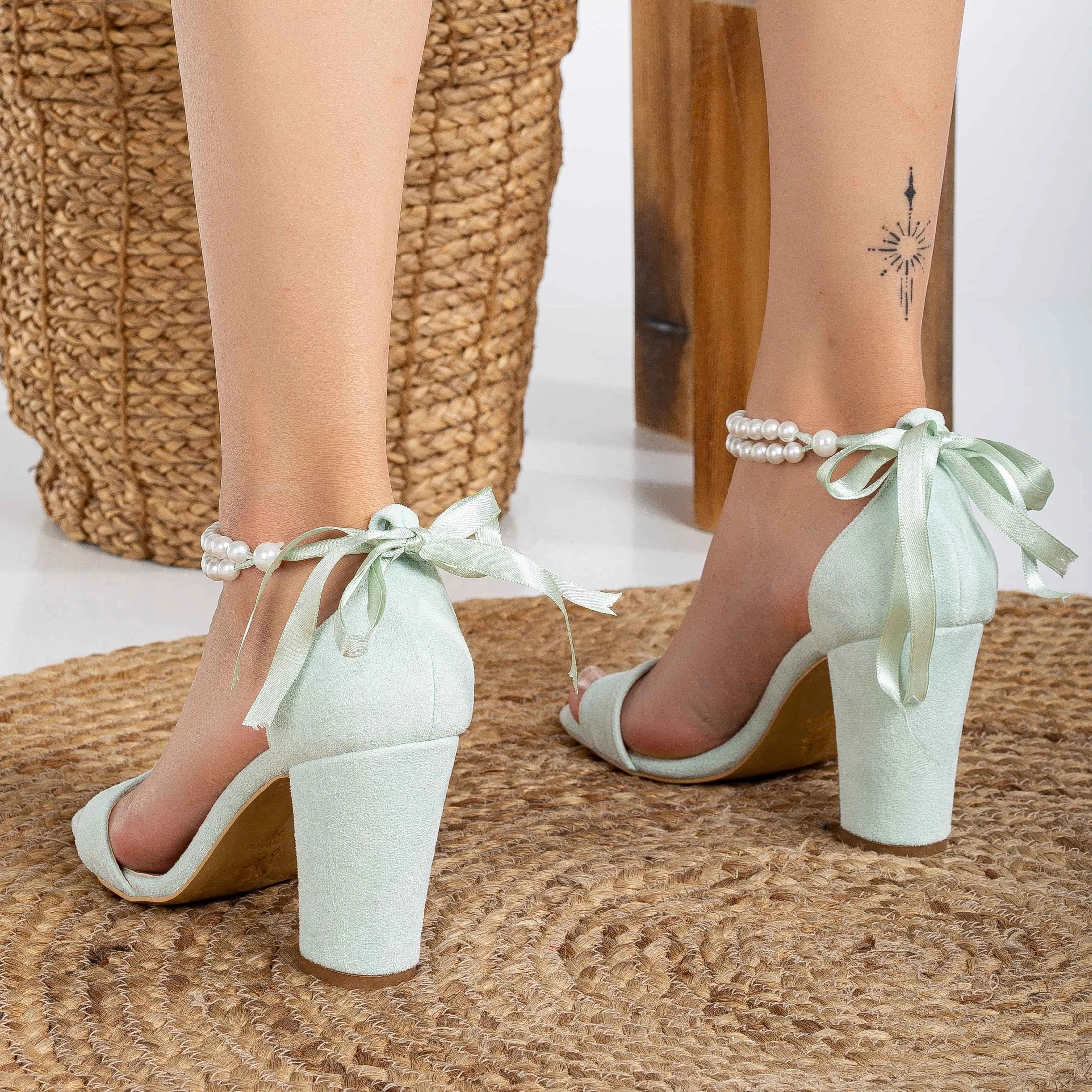 Melissa Vegan Suede Pearl Heeled Sandals | Mint Green