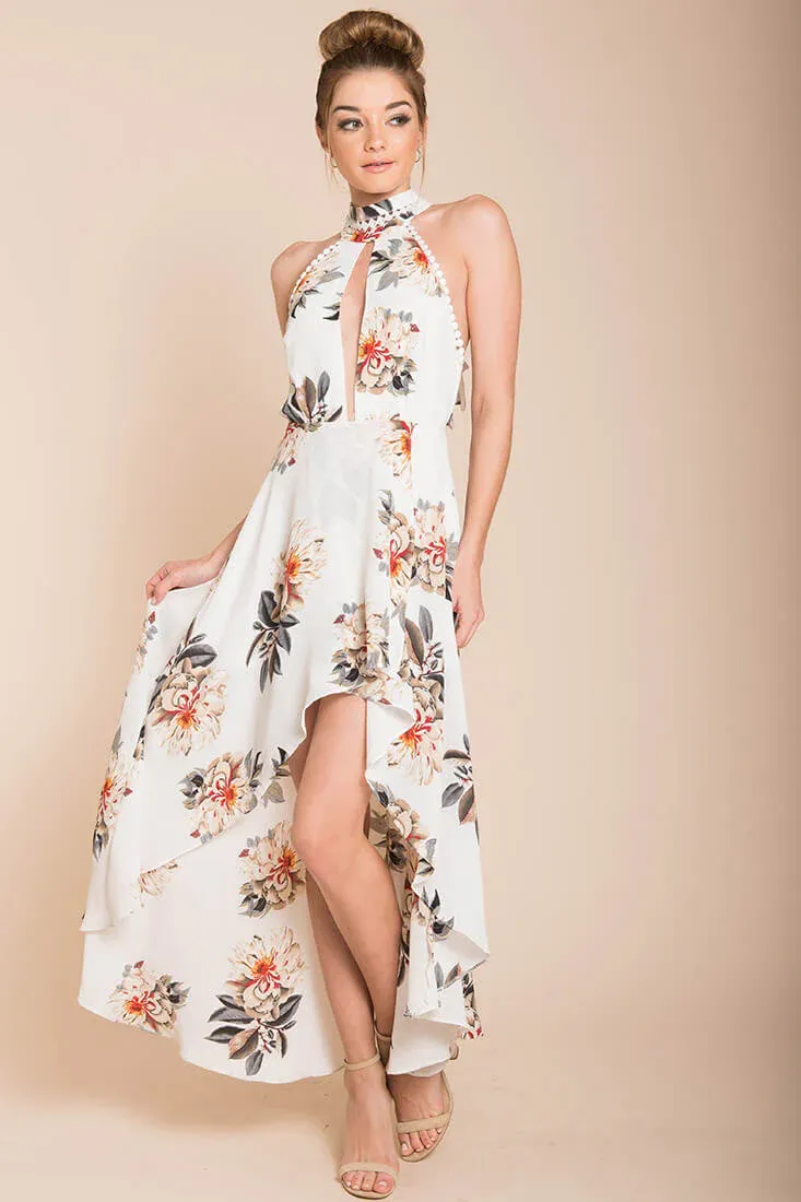 Natalee Floral High to Low Dress White