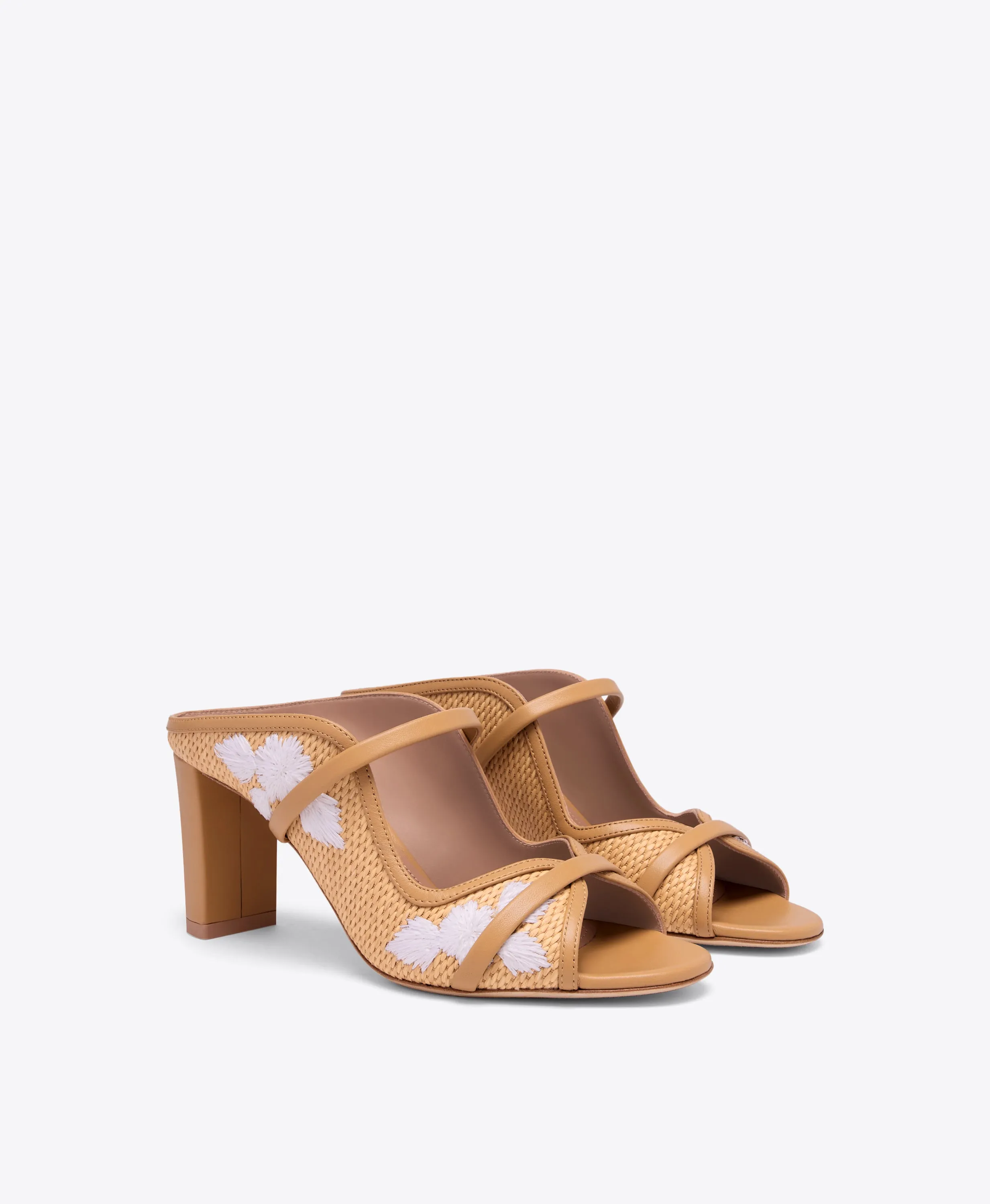 Norah 70 Camel Embroidered Raffia Heeled Sandals