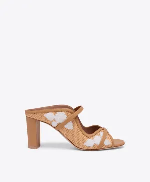Norah 70 Camel Embroidered Raffia Heeled Sandals