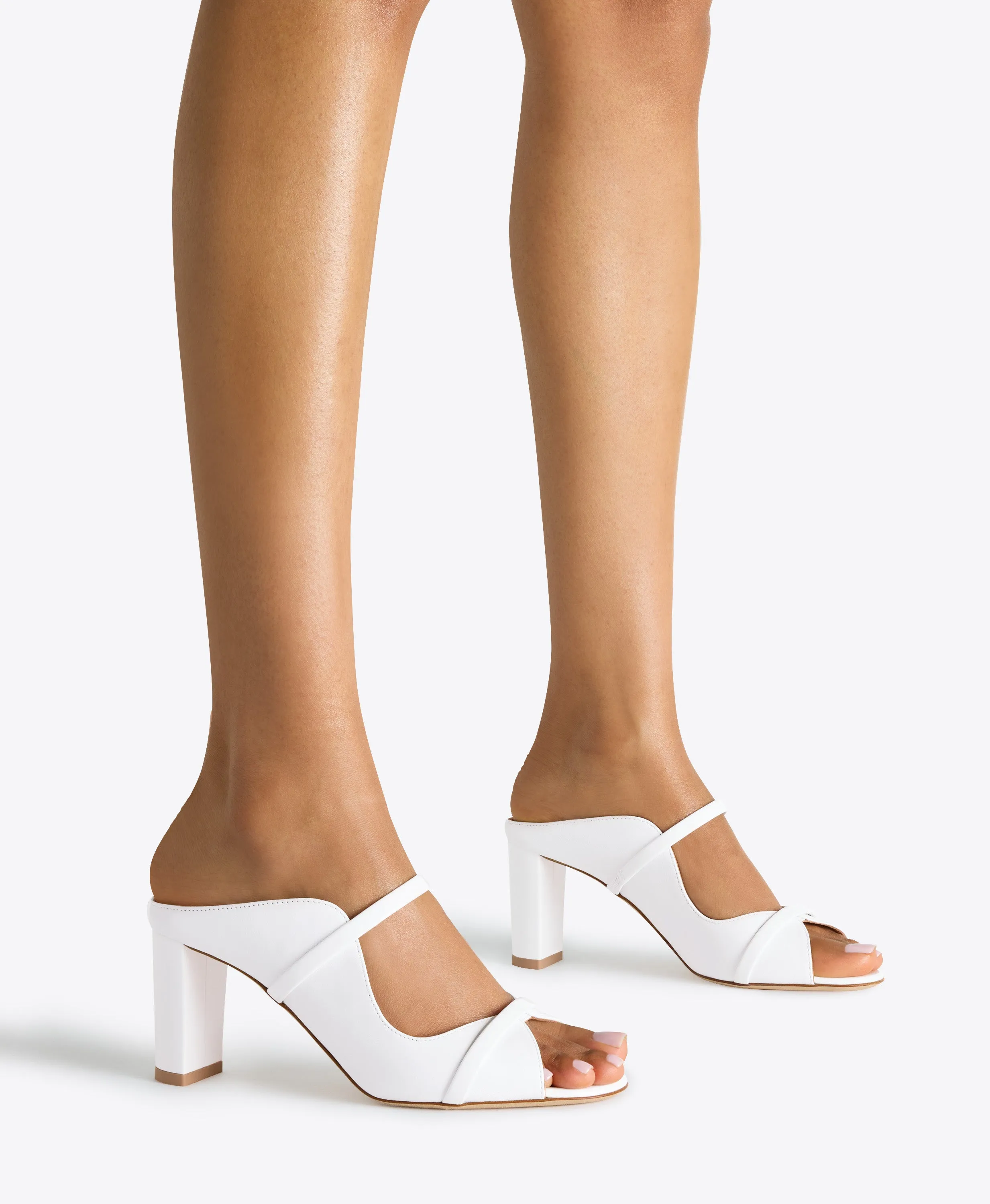 Norah 70 White Leather Heeled Sandals