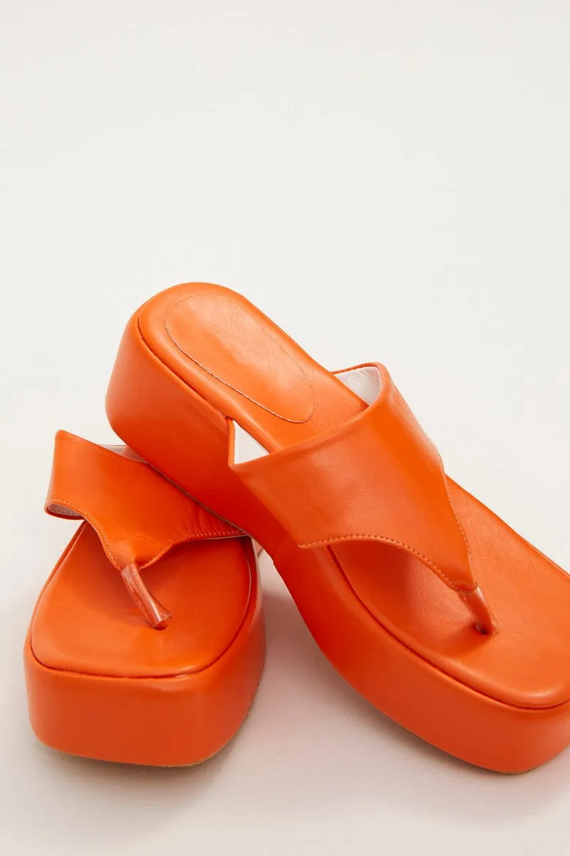 Orange Toe Post Thong Wedge Sandals
