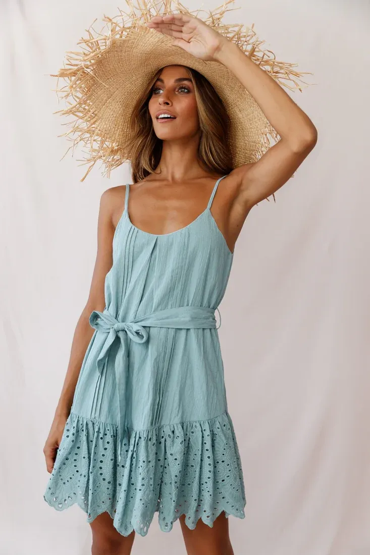 Petra Pintuck Pleat Fluted Hem Dress Sage