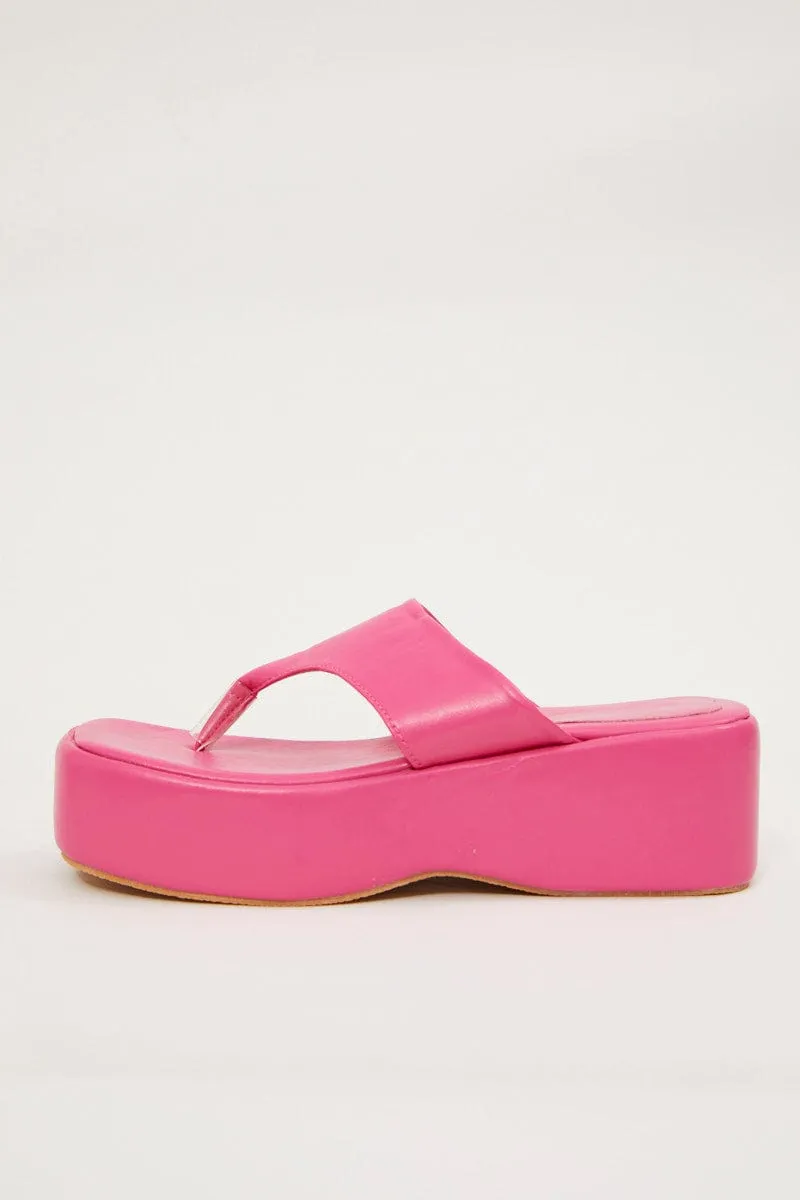 Pink Toe Post Thong Wedge Sandals