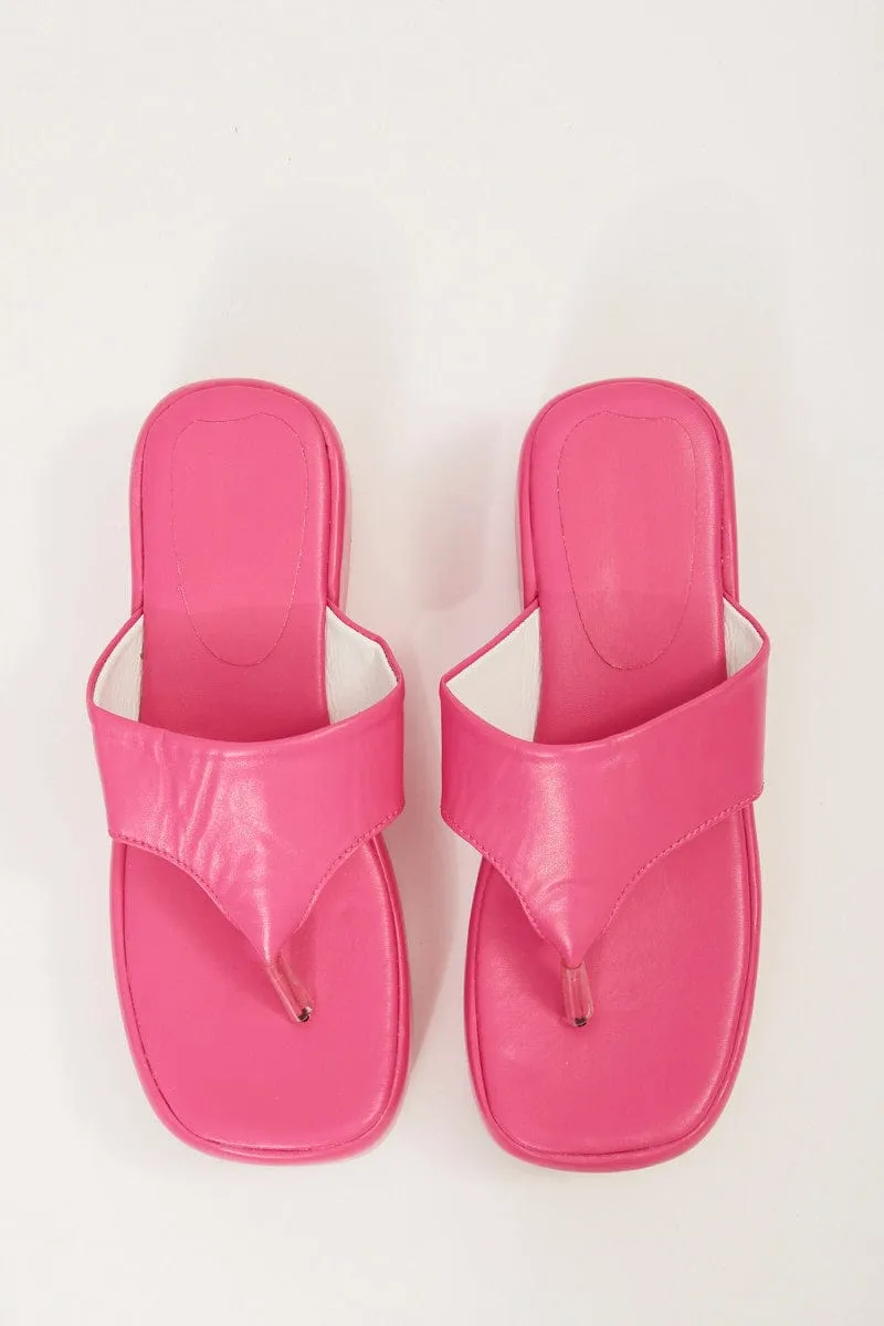 Pink Toe Post Thong Wedge Sandals