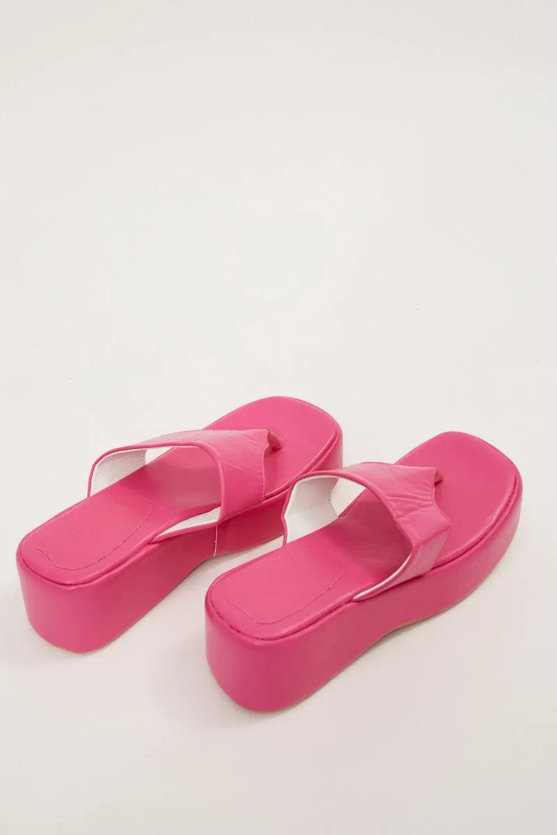 Pink Toe Post Thong Wedge Sandals