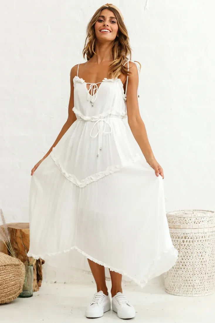 Santa Monica String Tie Maxi Dress White