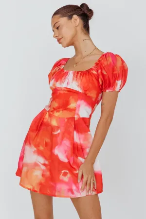 Shayna Puff Sleeve Mini Dress Print Red