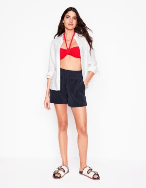 Smocked Towelling Short-Navy