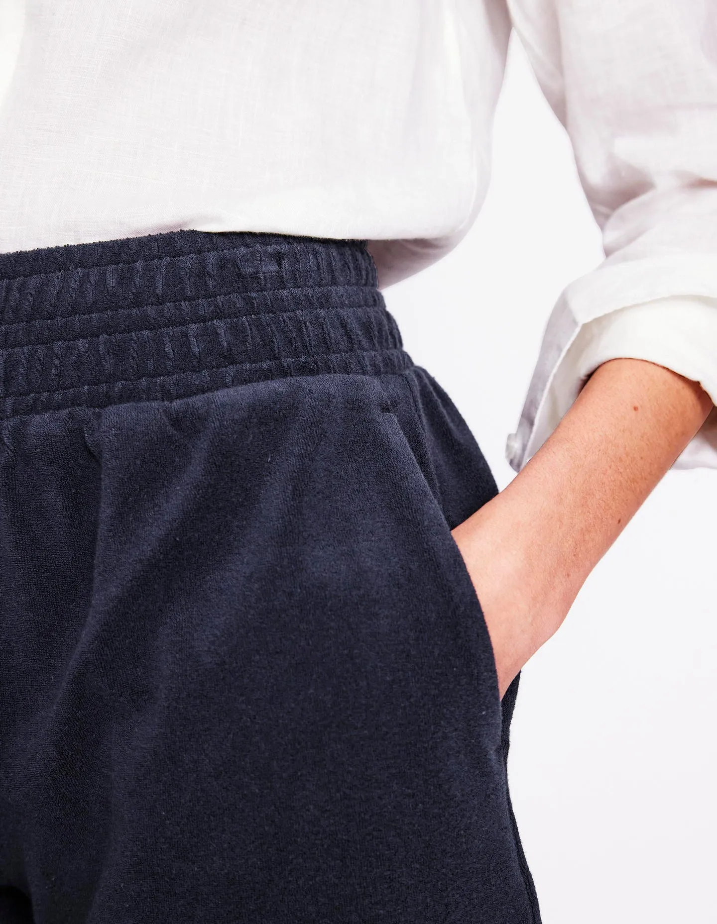 Smocked Towelling Short-Navy