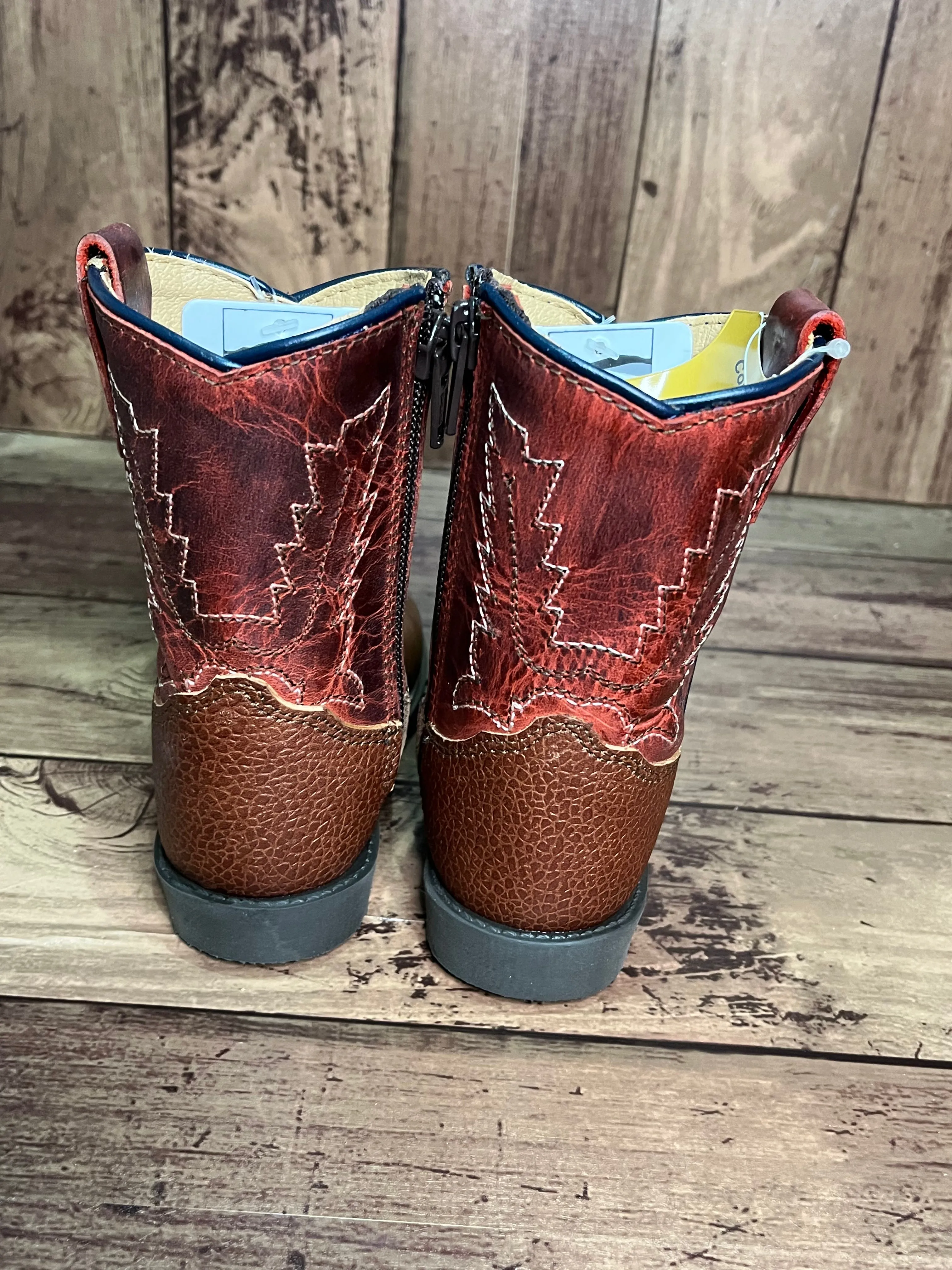 Smoky Mountain Boots 3057T Autry Ostrich Print Brown/Red Western Toddler Boots