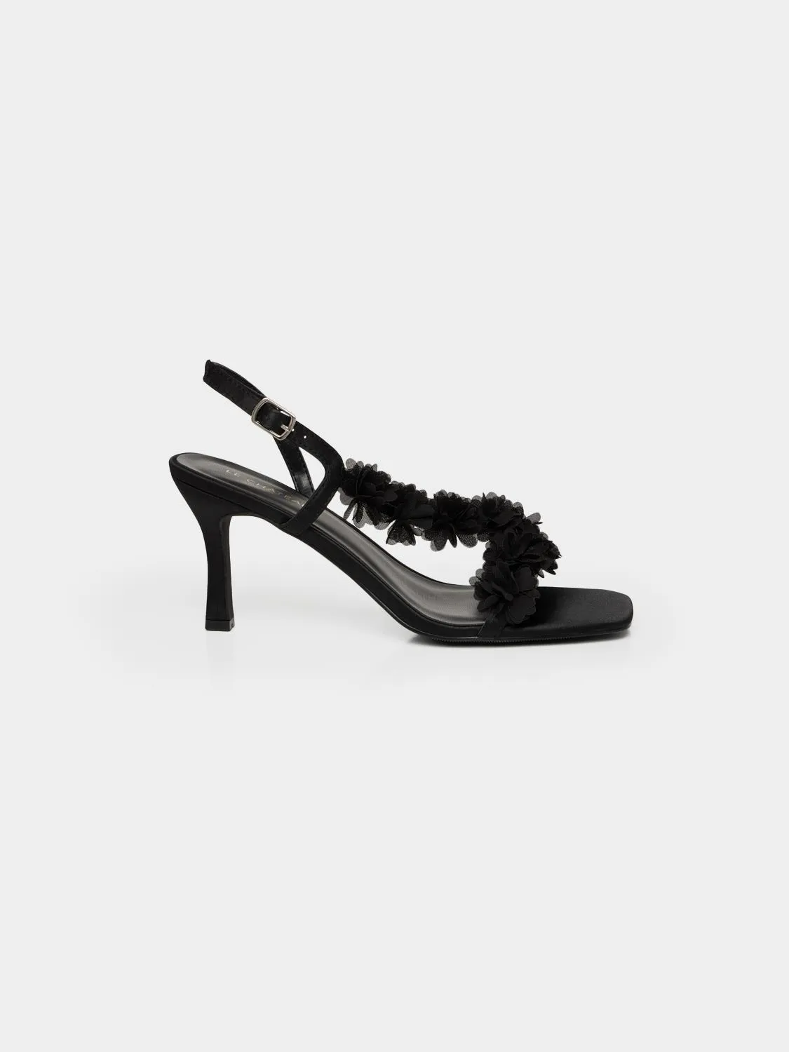 Square Toe Strappy Satin Heel