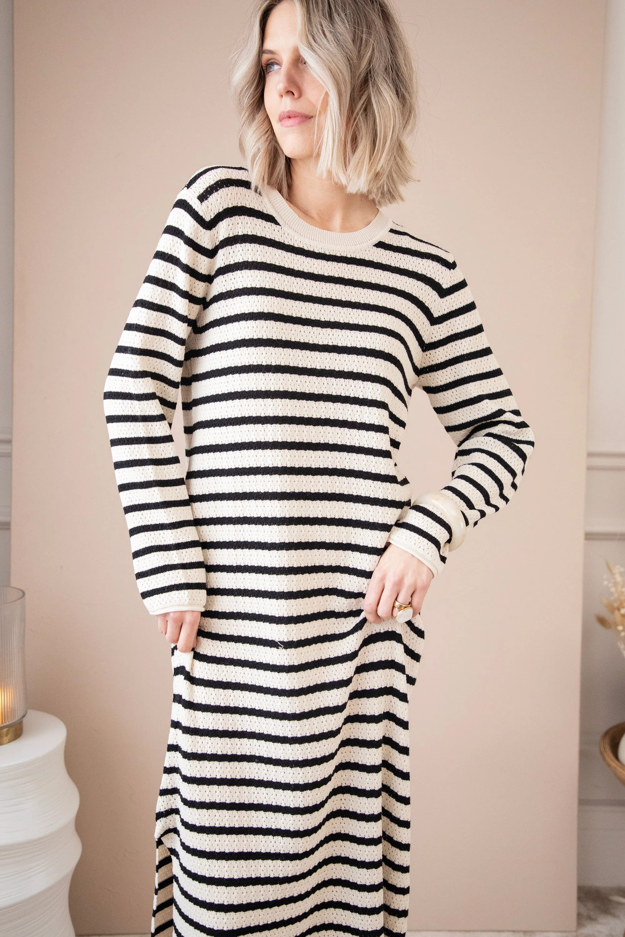 Sya Stripe Beige/Black - Jurk