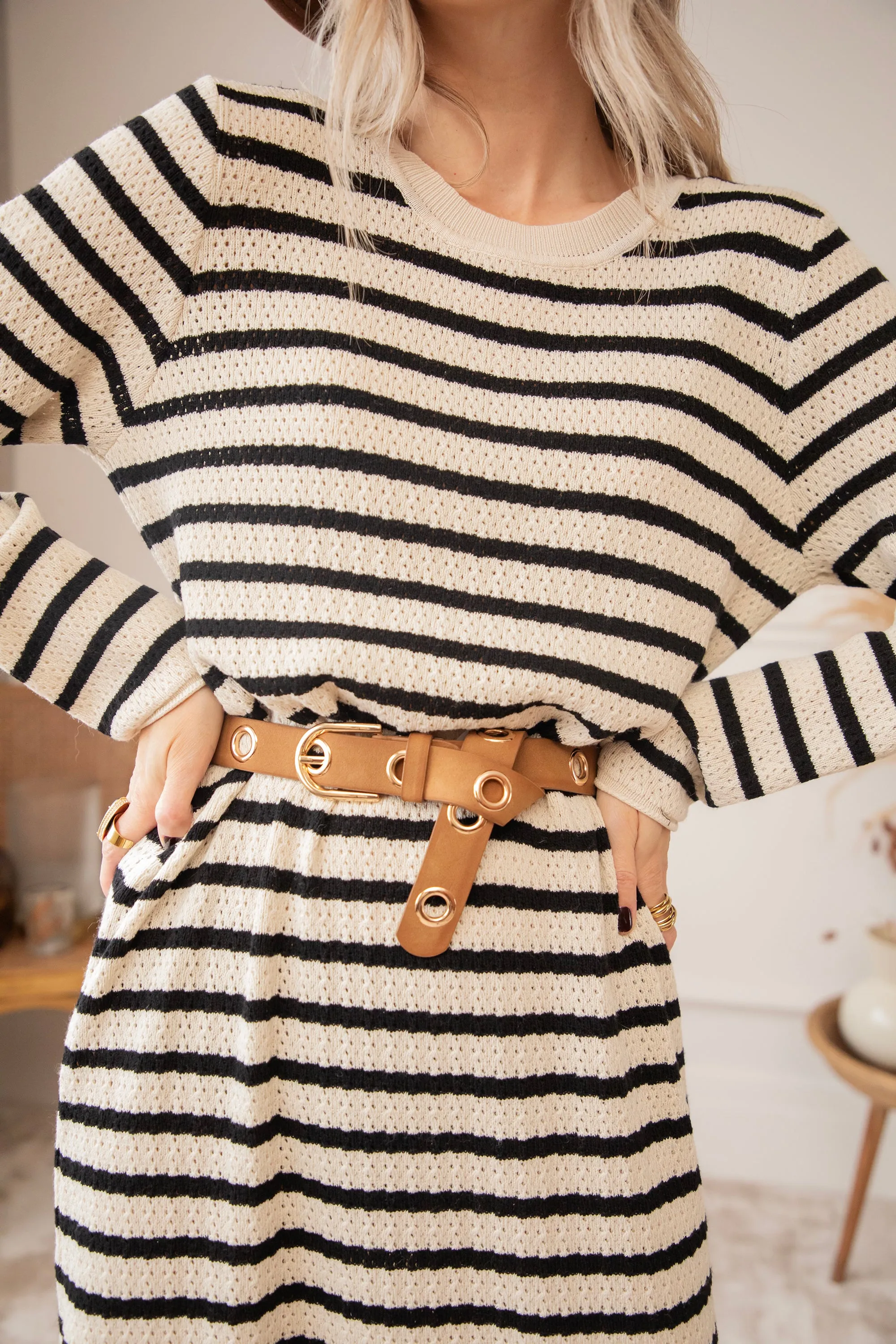 Sya Stripe Beige/Black - Jurk