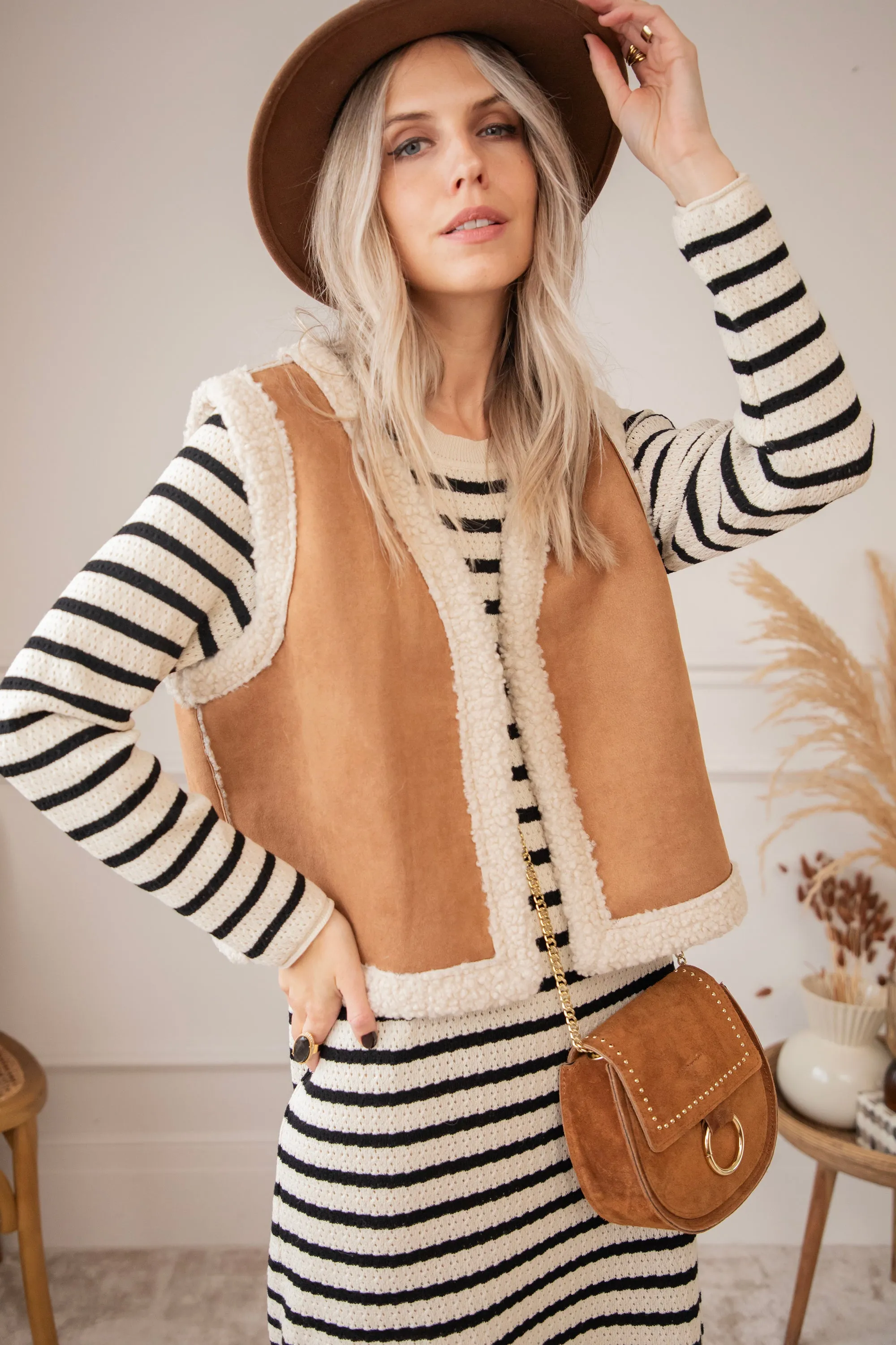 Sya Stripe Beige/Black - Jurk