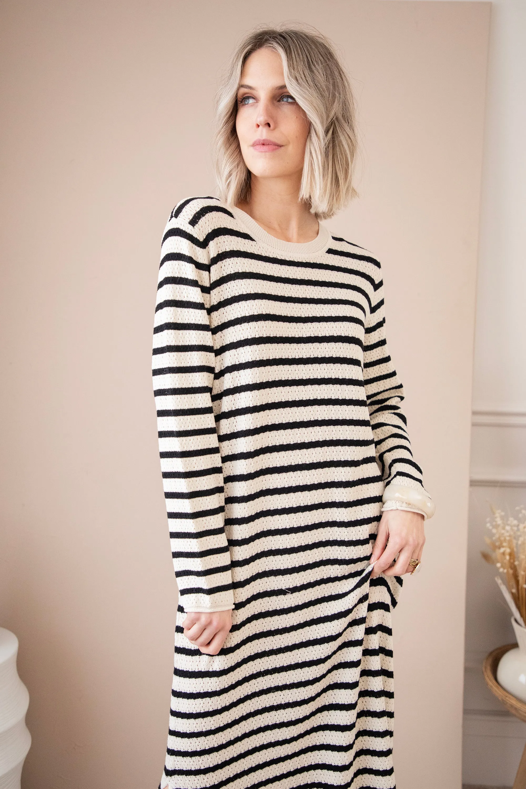 Sya Stripe Beige/Black - Jurk