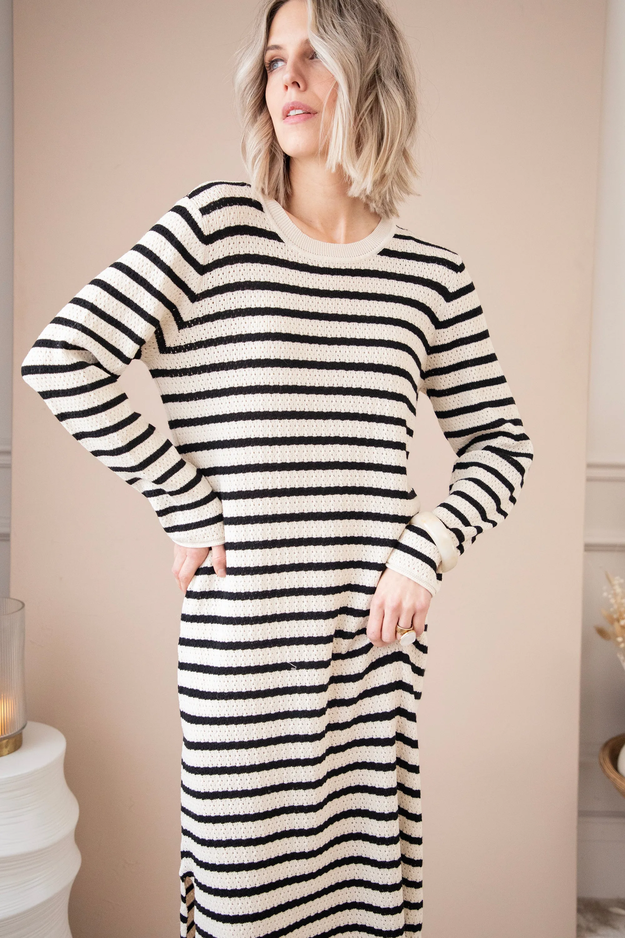 Sya Stripe Beige/Black - Jurk