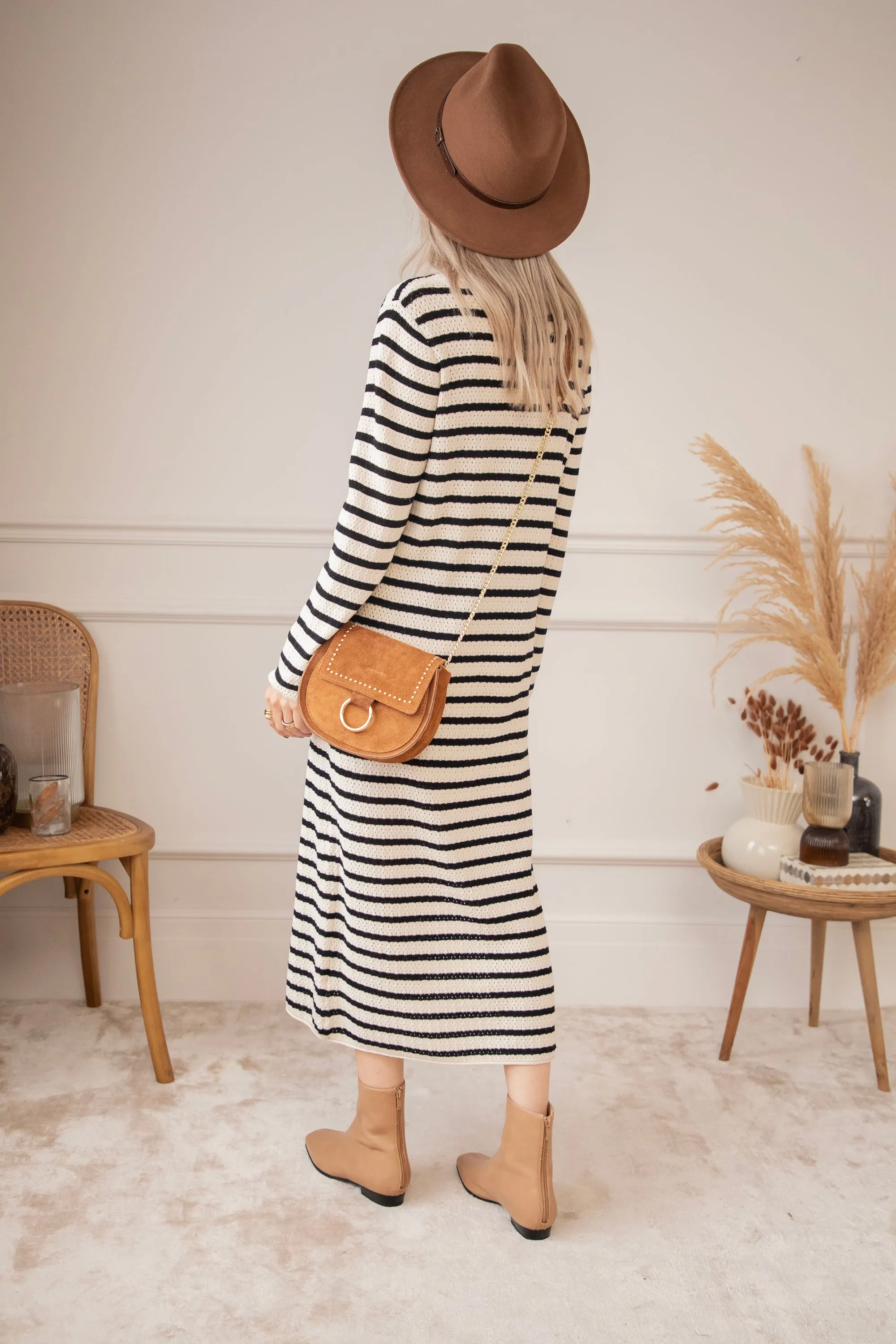 Sya Stripe Beige/Black - Jurk