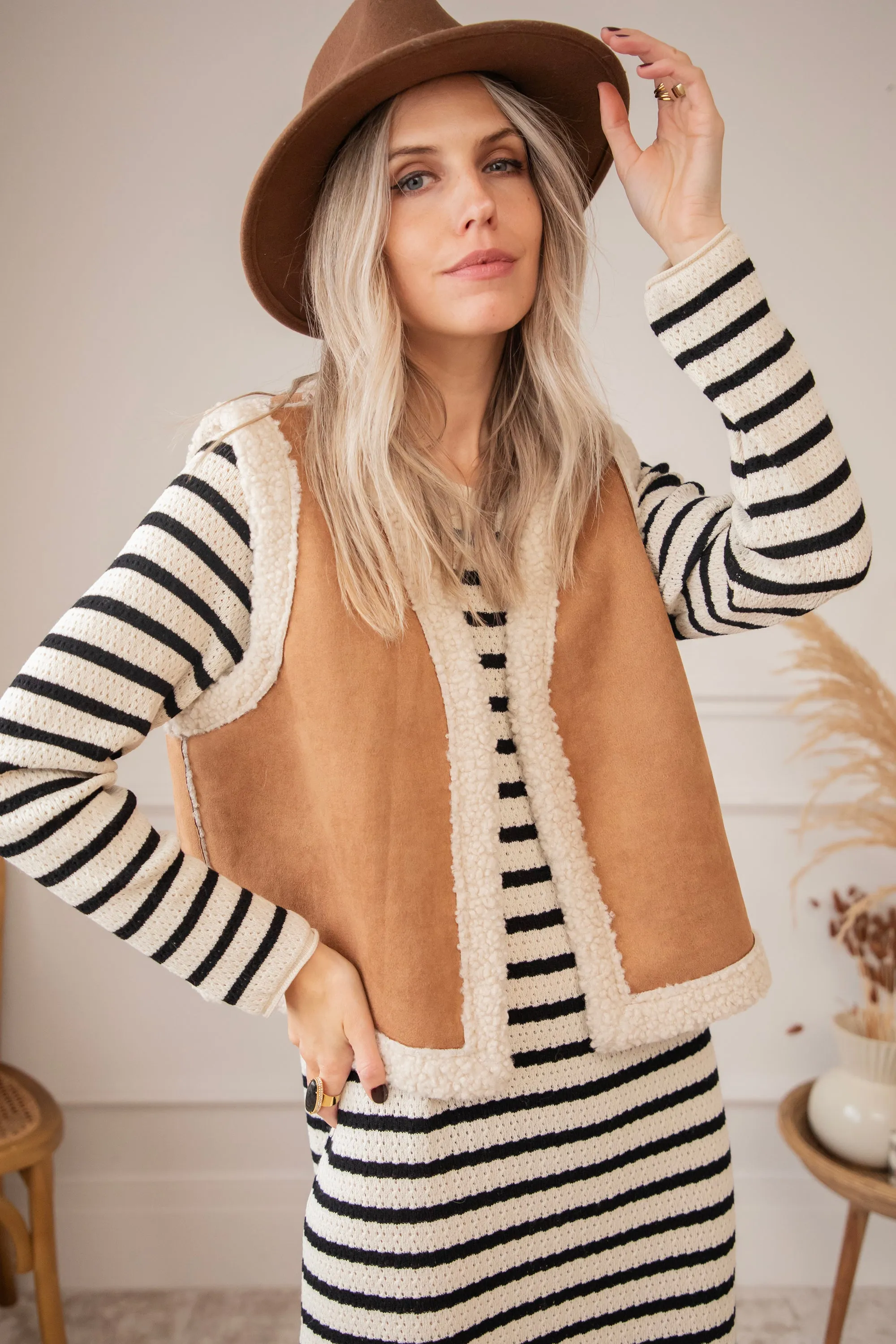 Sya Stripe Beige/Black - Jurk