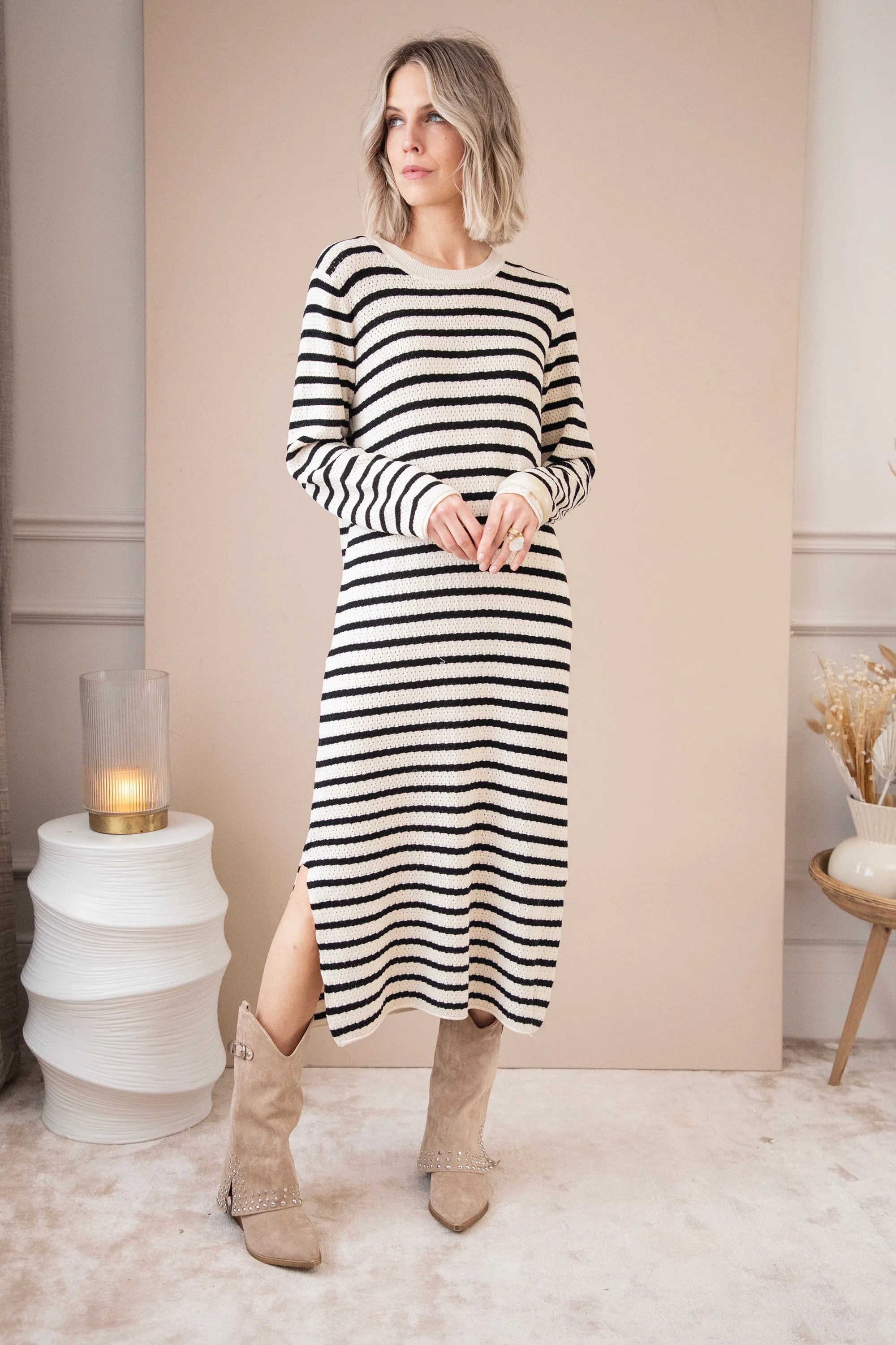 Sya Stripe Beige/Black - Jurk