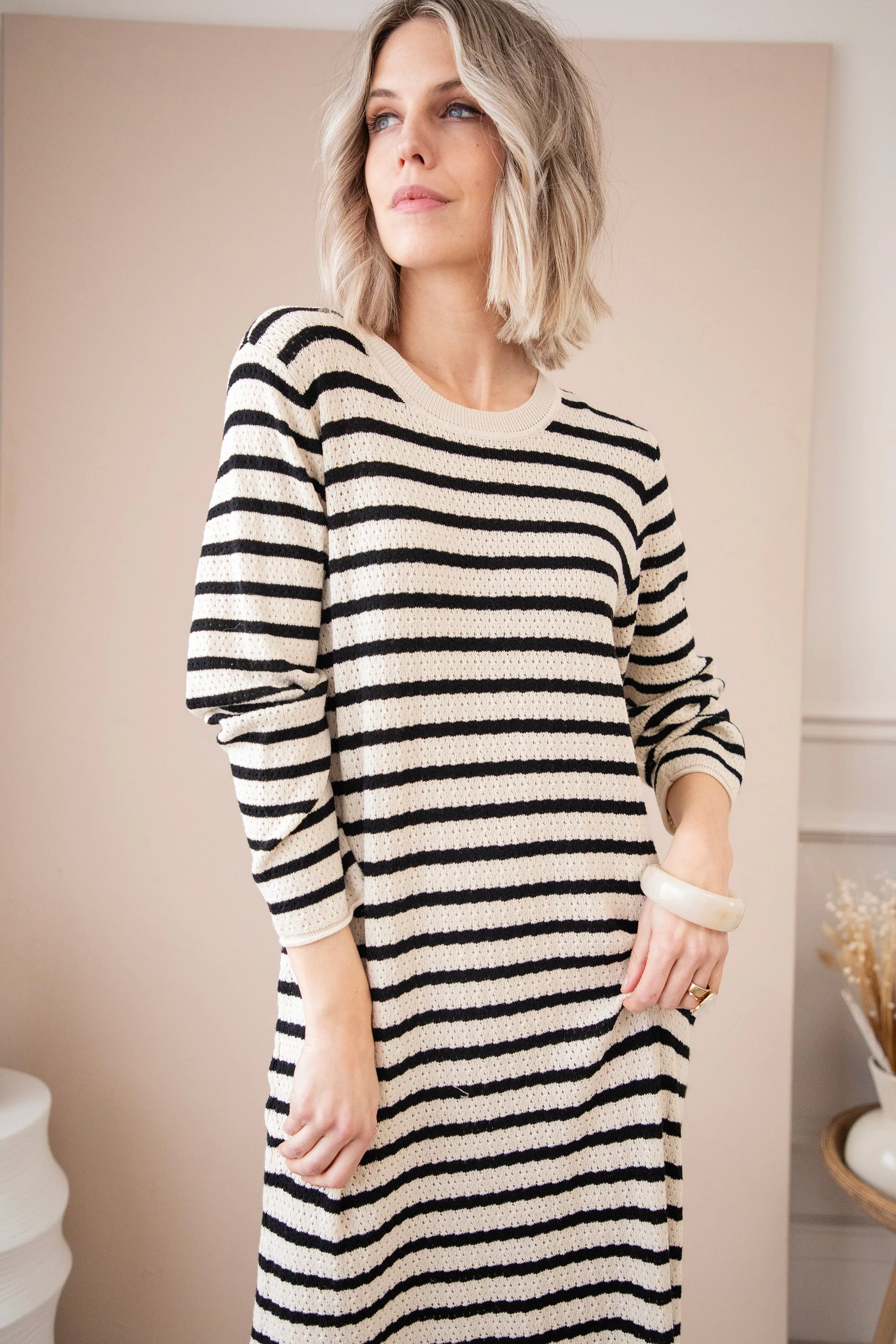 Sya Stripe Beige/Black - Jurk