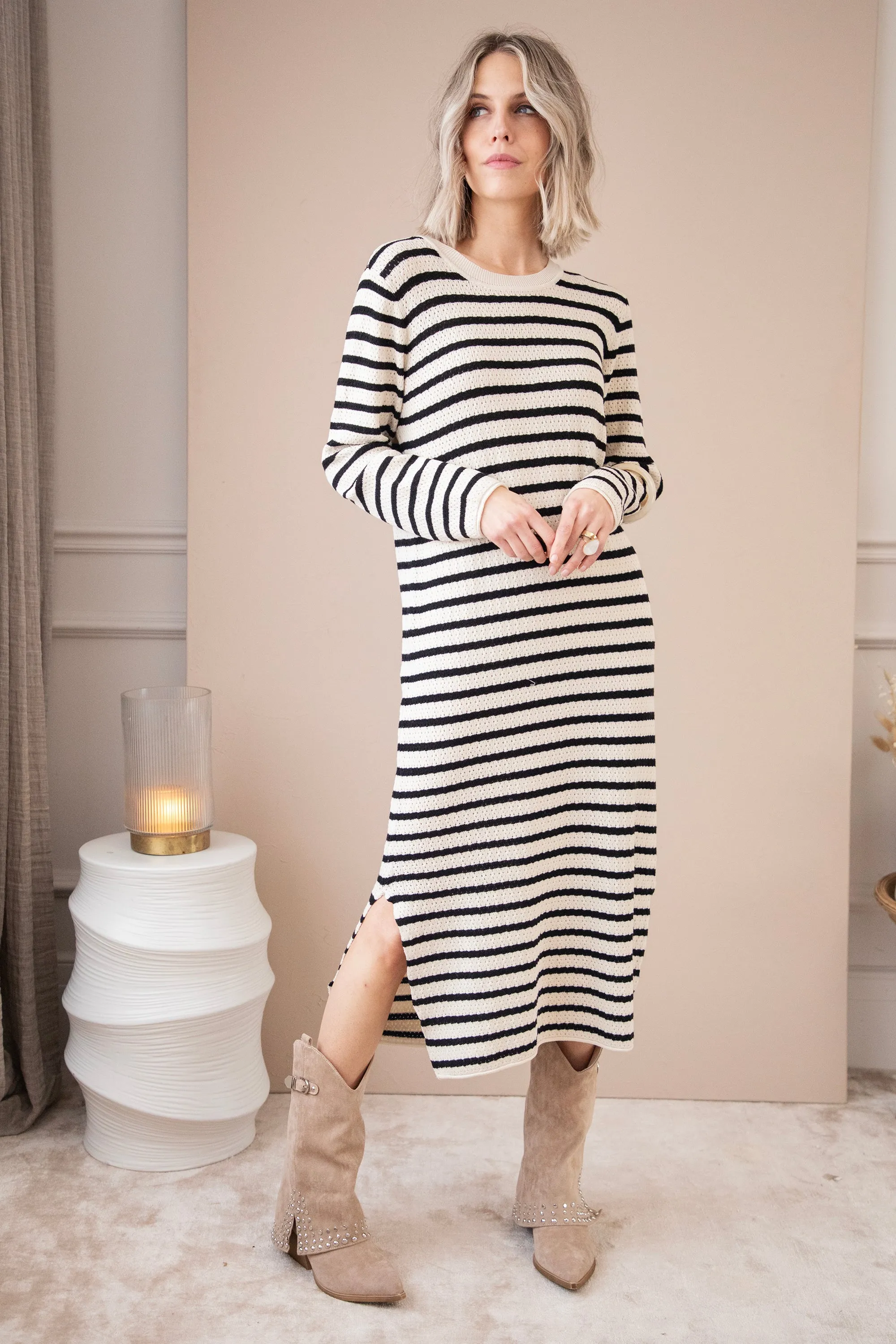 Sya Stripe Beige/Black - Jurk