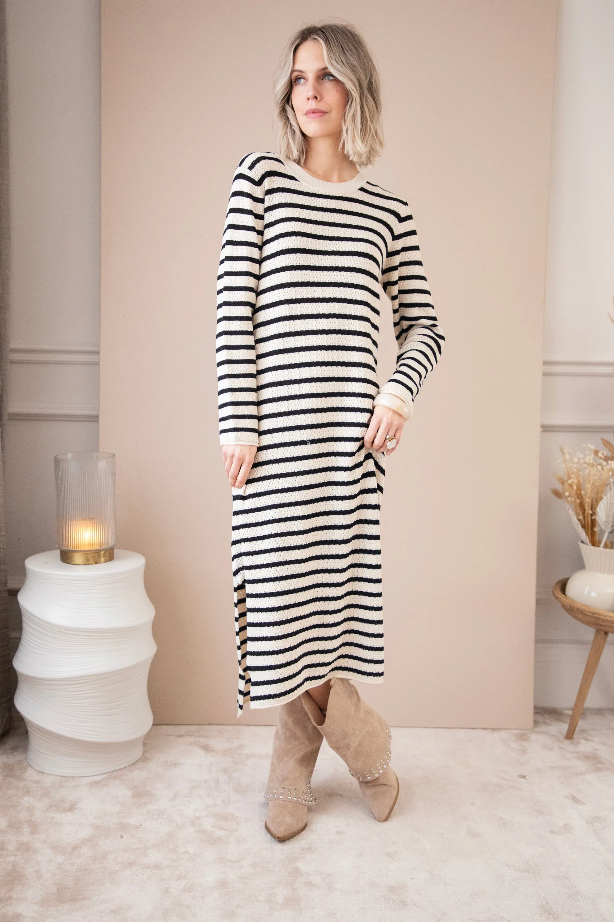 Sya Stripe Beige/Black - Jurk