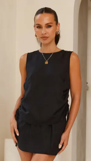 Think Twice Linen Top - Black