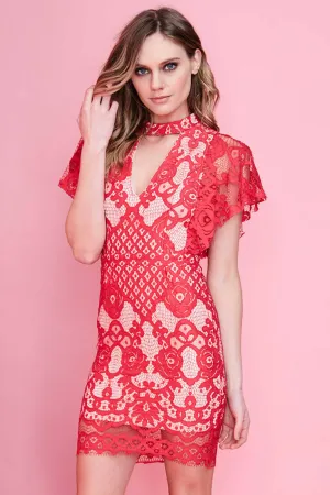 Vesper Lace Mini Dress Red