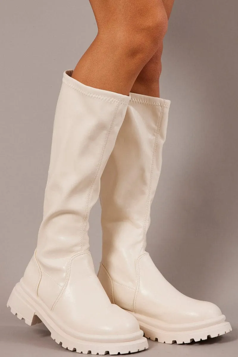 White Chunky Knee High Boots