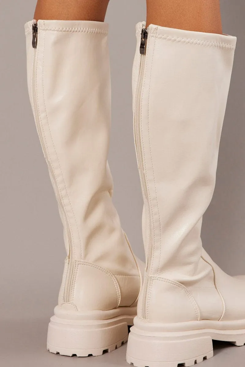 White Chunky Knee High Boots