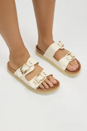 White Double Strap Buckle Sandals
