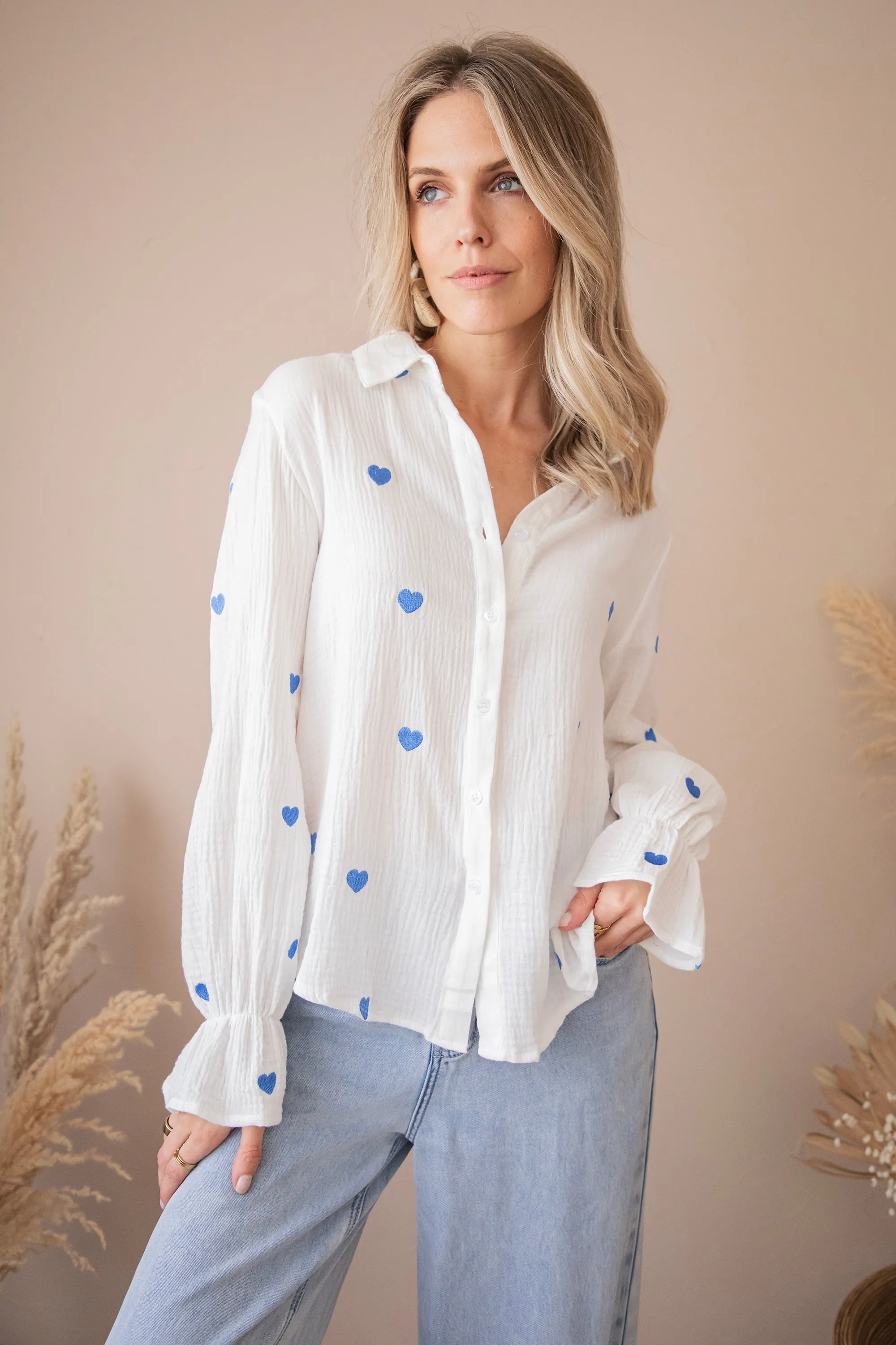 With All My Heart White/Dark Blue - Blouse