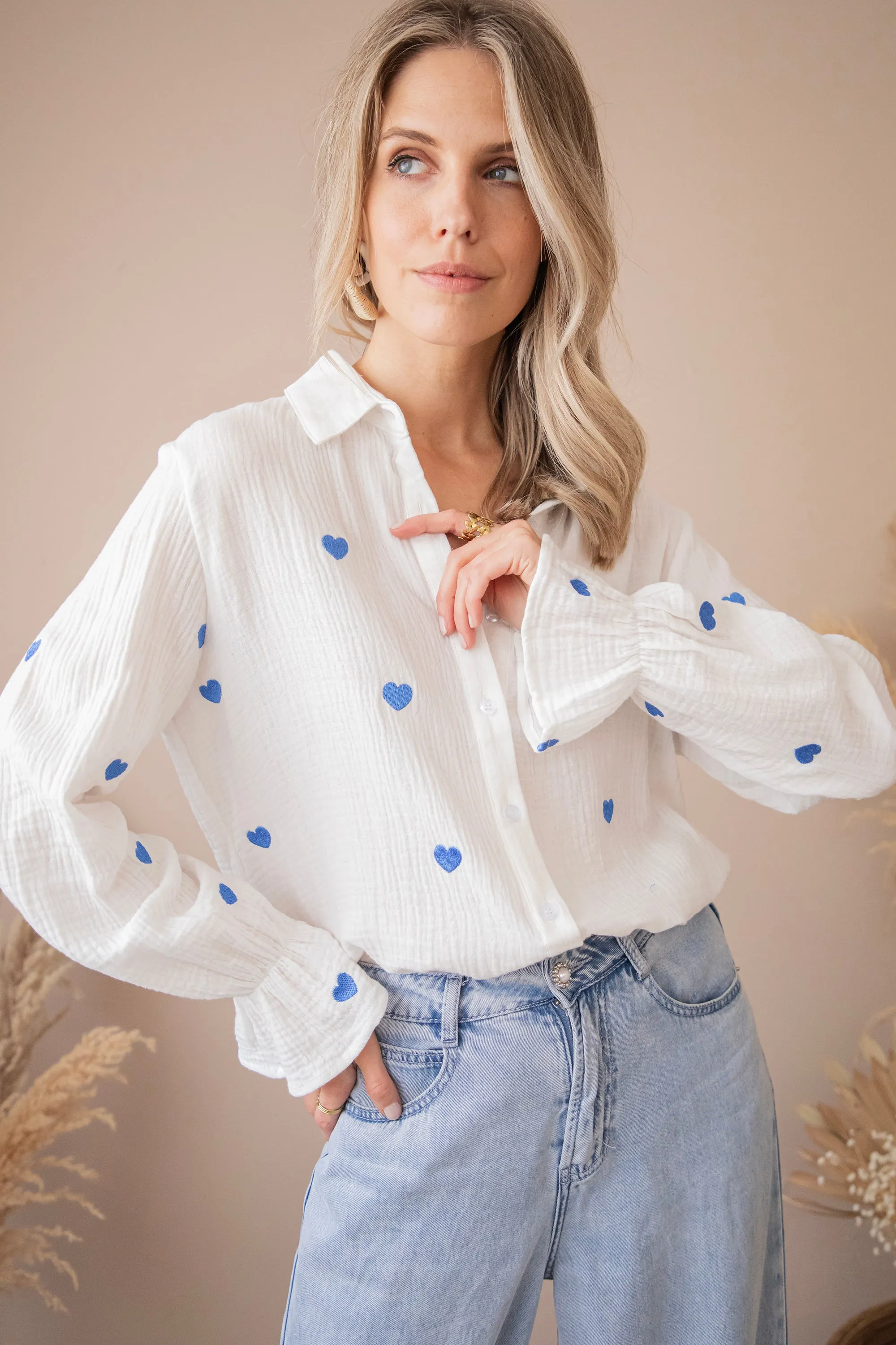 With All My Heart White/Dark Blue - Blouse